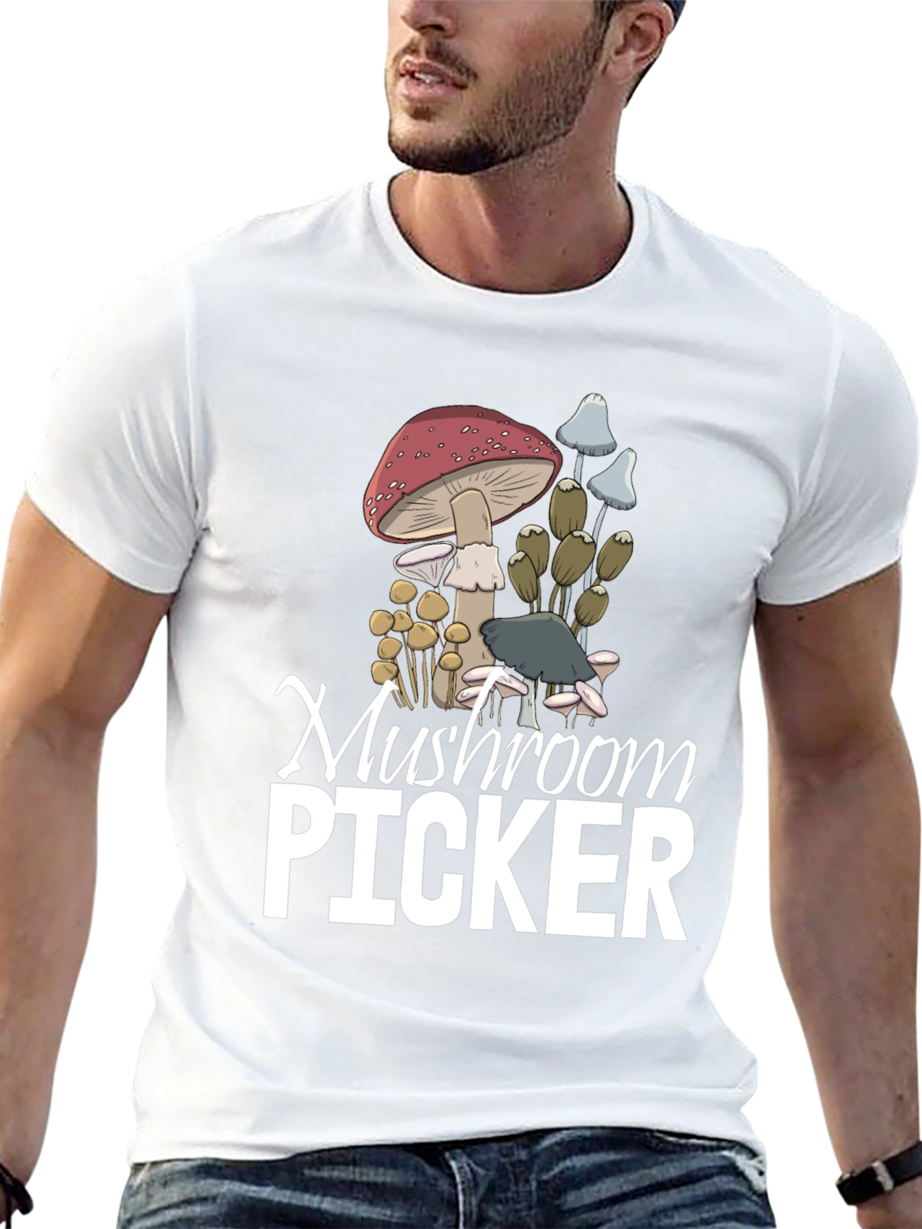 Black Mushroom Picker Graphic T-Shirt view 13