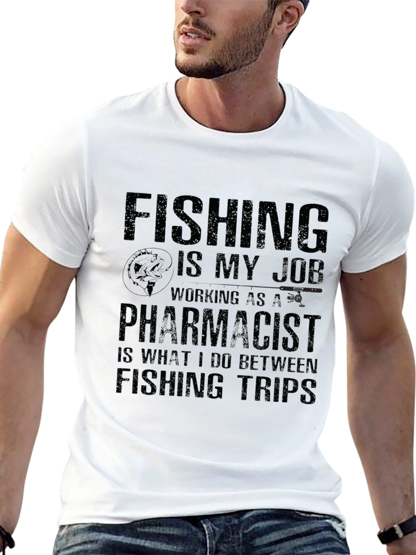 Black Fishing Pharmacist T-Shirt - Black Cotton Tee view 13