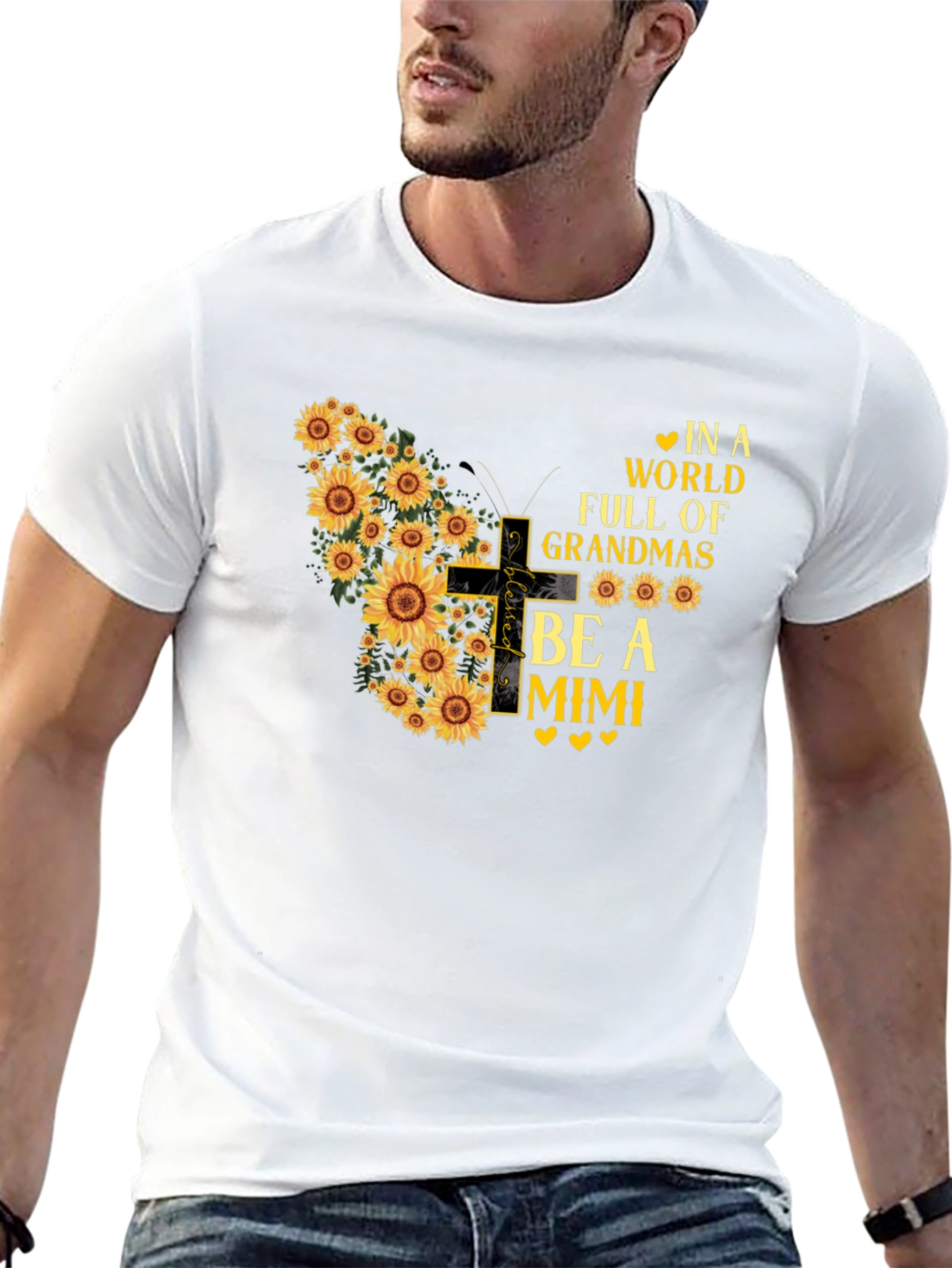 Black Sunflower Butterfly Grandma Mimi T-Shirt view 13