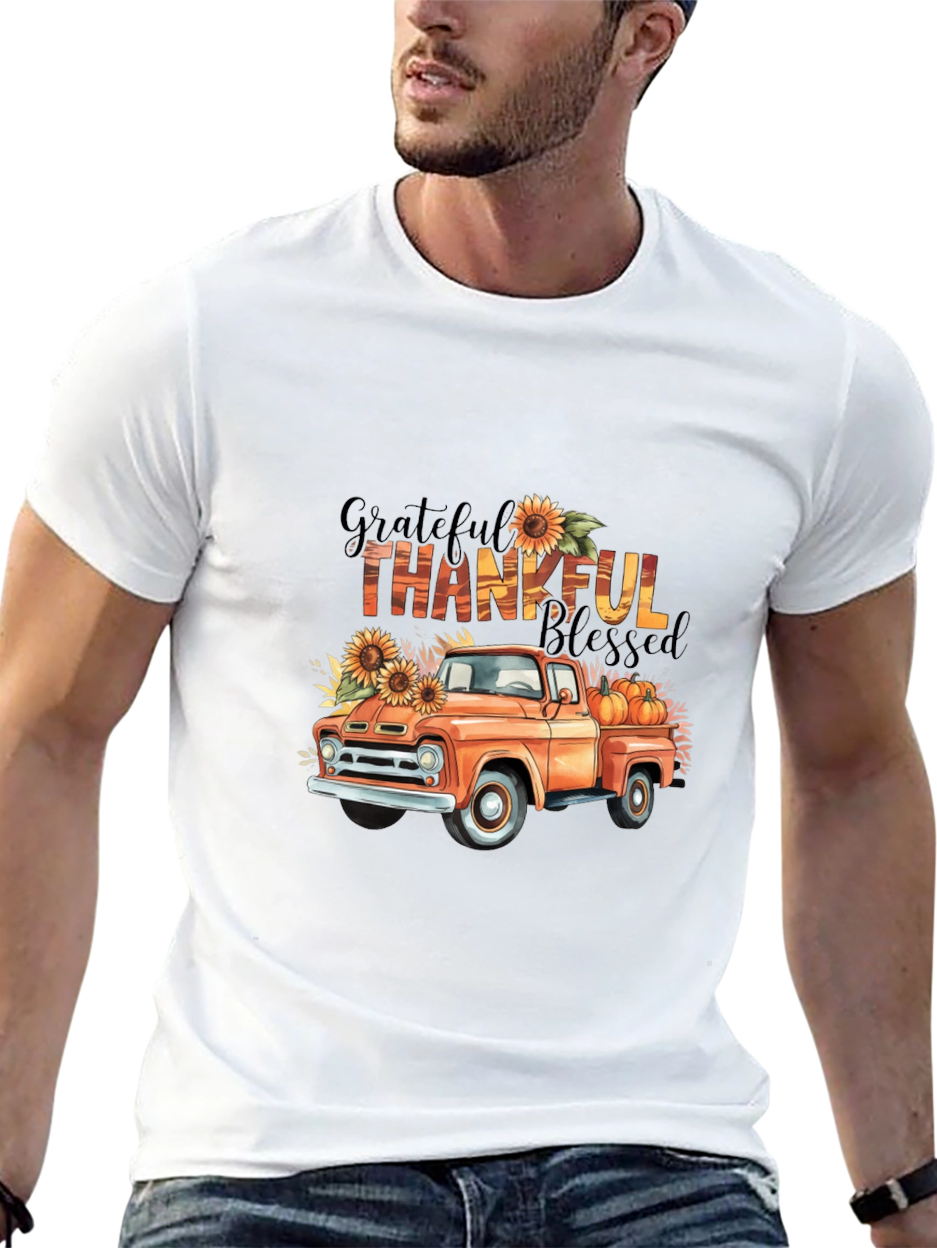 Black Grateful Thankful Blessed Fall Truck T-Shirt view 13