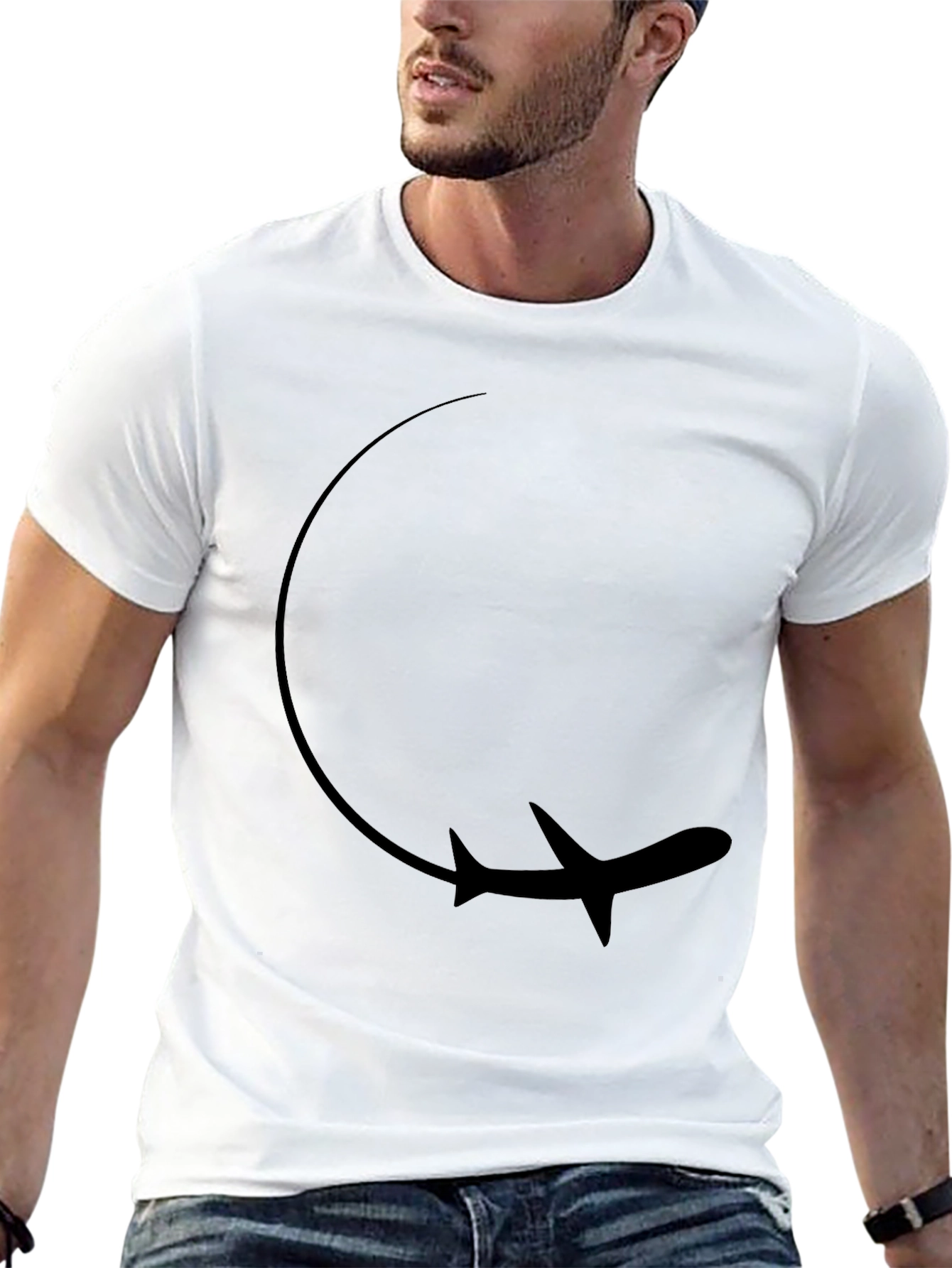 Airplane Loop Graphic Tee - Black Cotton Casual Shirt - 13