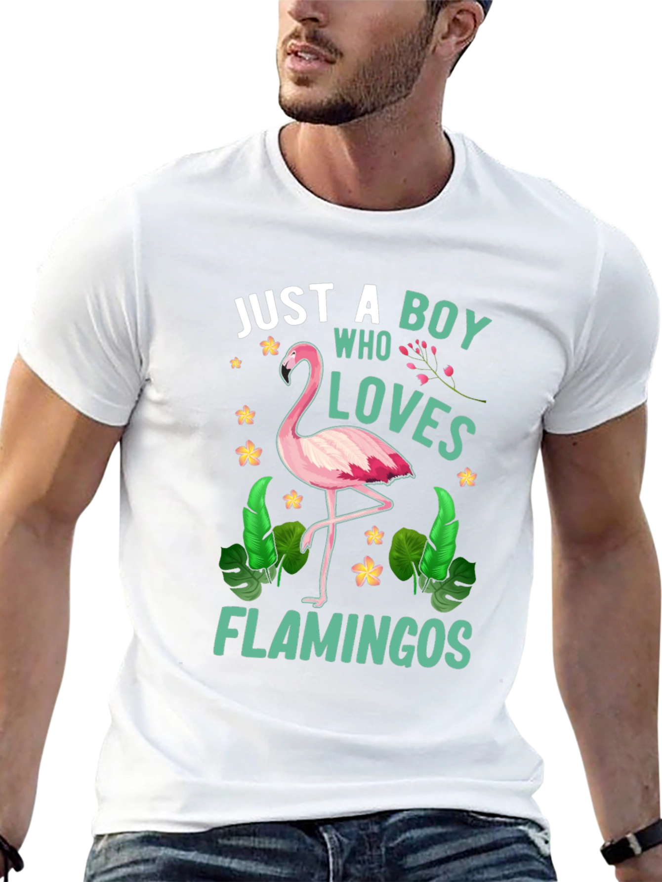 Black Just A Boy Who Loves Flamingos T-Shirt view 13
