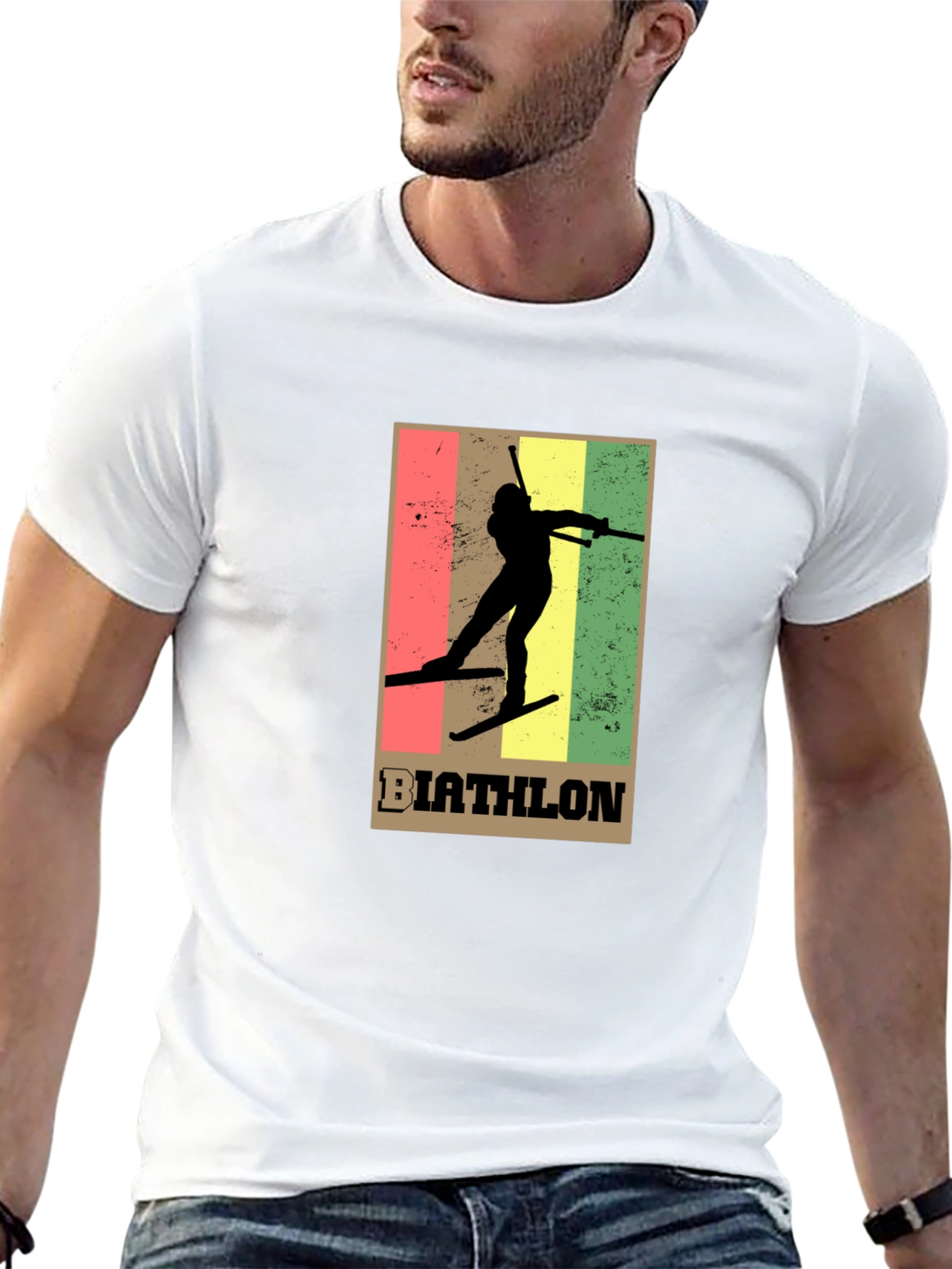 Black Biathlon Skiing T-Shirt - Retro Style Black Tee view 13
