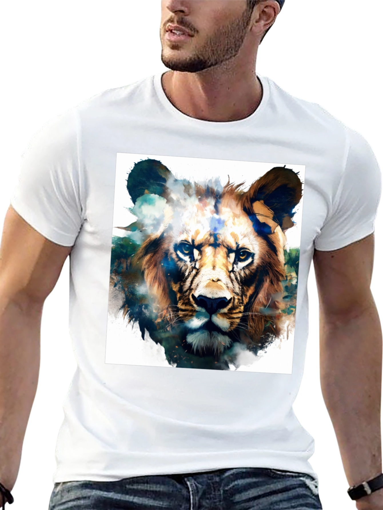 Black Lion Graphic Black T-Shirt - Artistic Animal Tee view 13