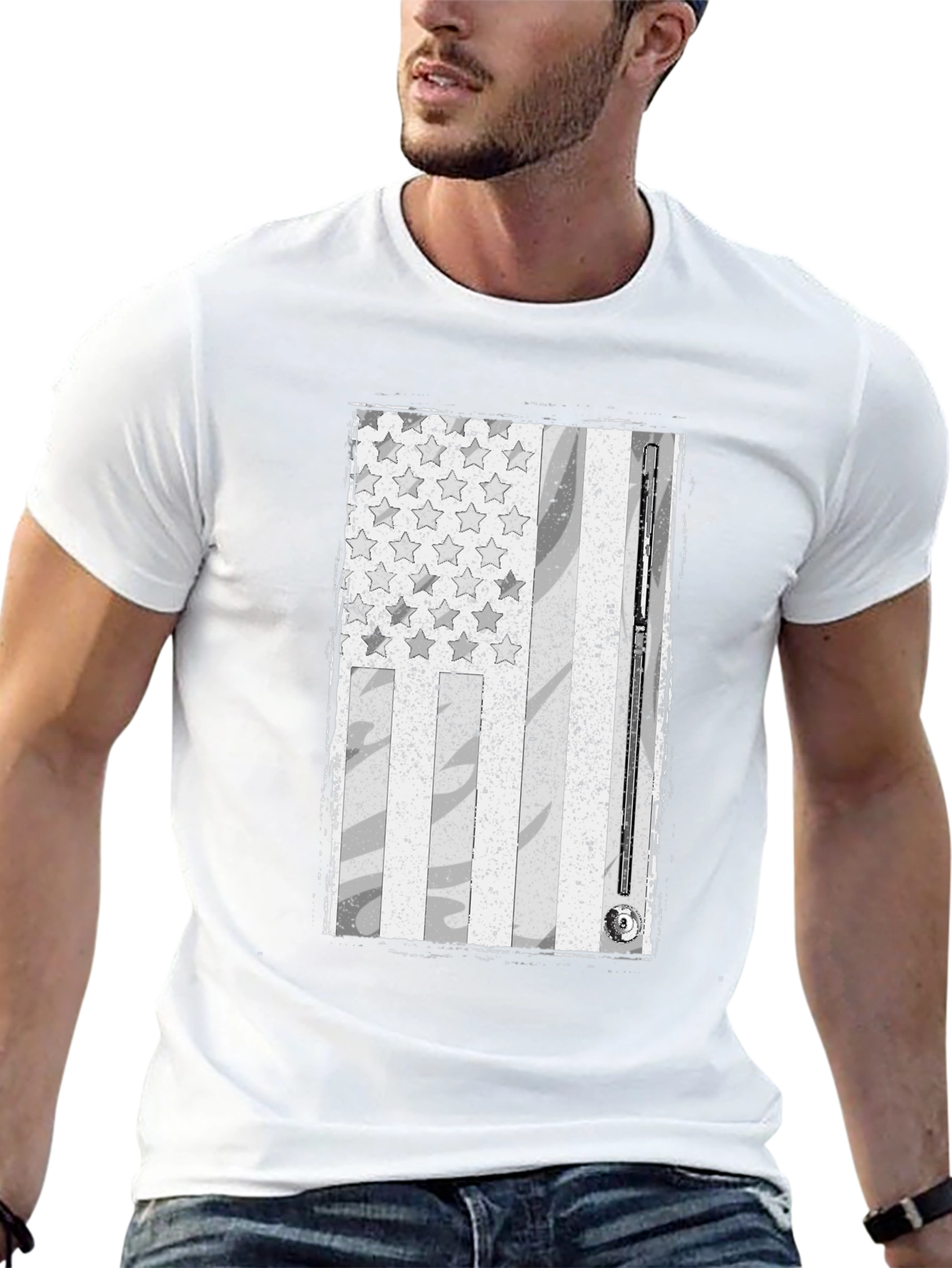 Black Distressed American Flag Billiards T-Shirt view 13