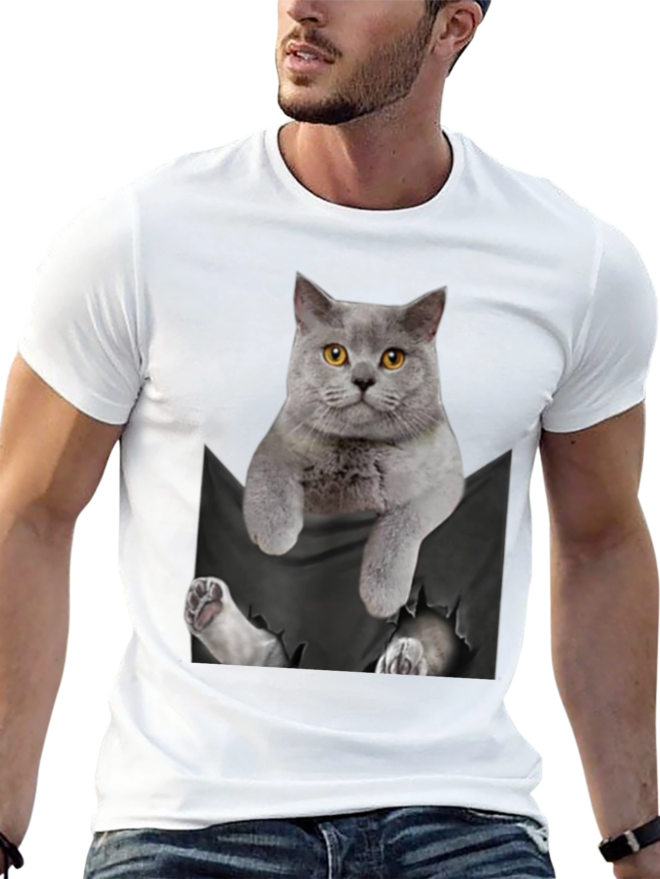Black Cat Pocket T-Shirt: Hilarious Kitten Peek! view 13