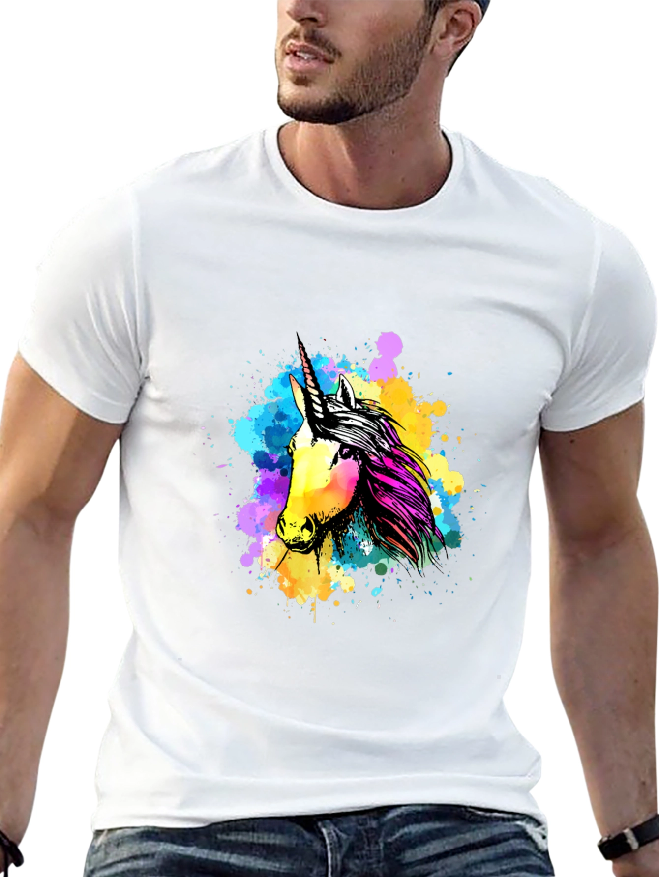 Black Unicorn Splash Graphic Tee - Men's Black T-Shirt view 13