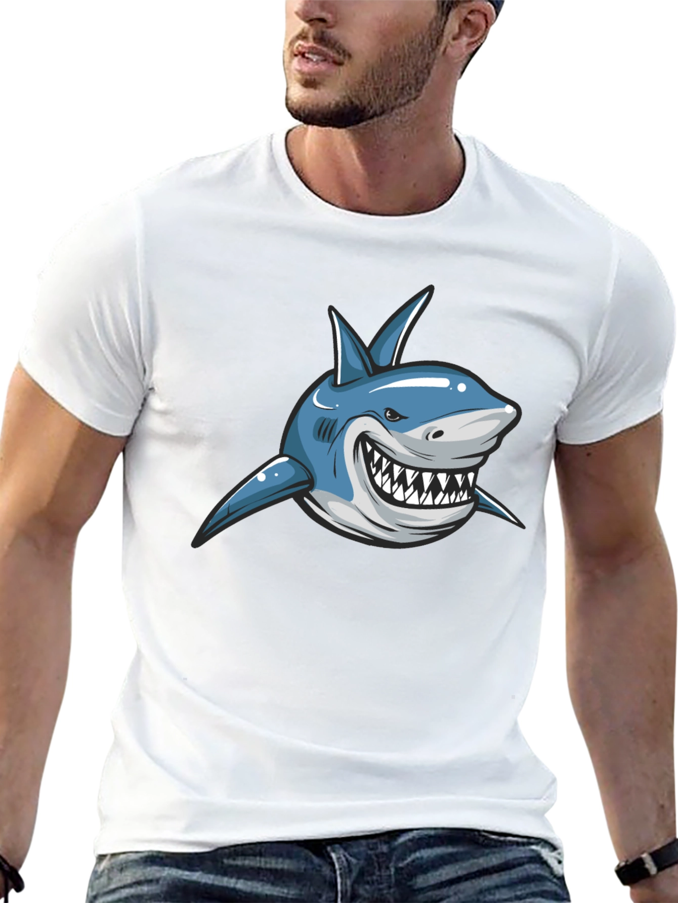 Black Cartoon Shark Graphic T-Shirt - Black view 13