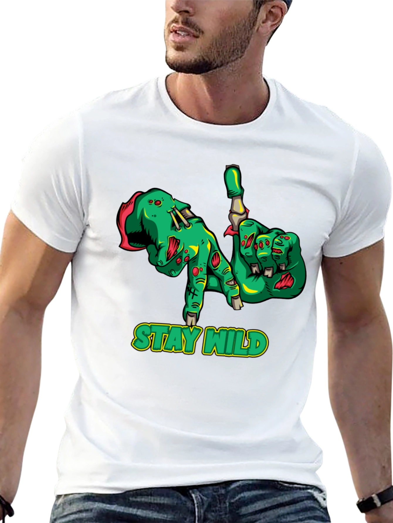 Black Stay Wild Zombie Hands Black Graphic T-Shirt view 13