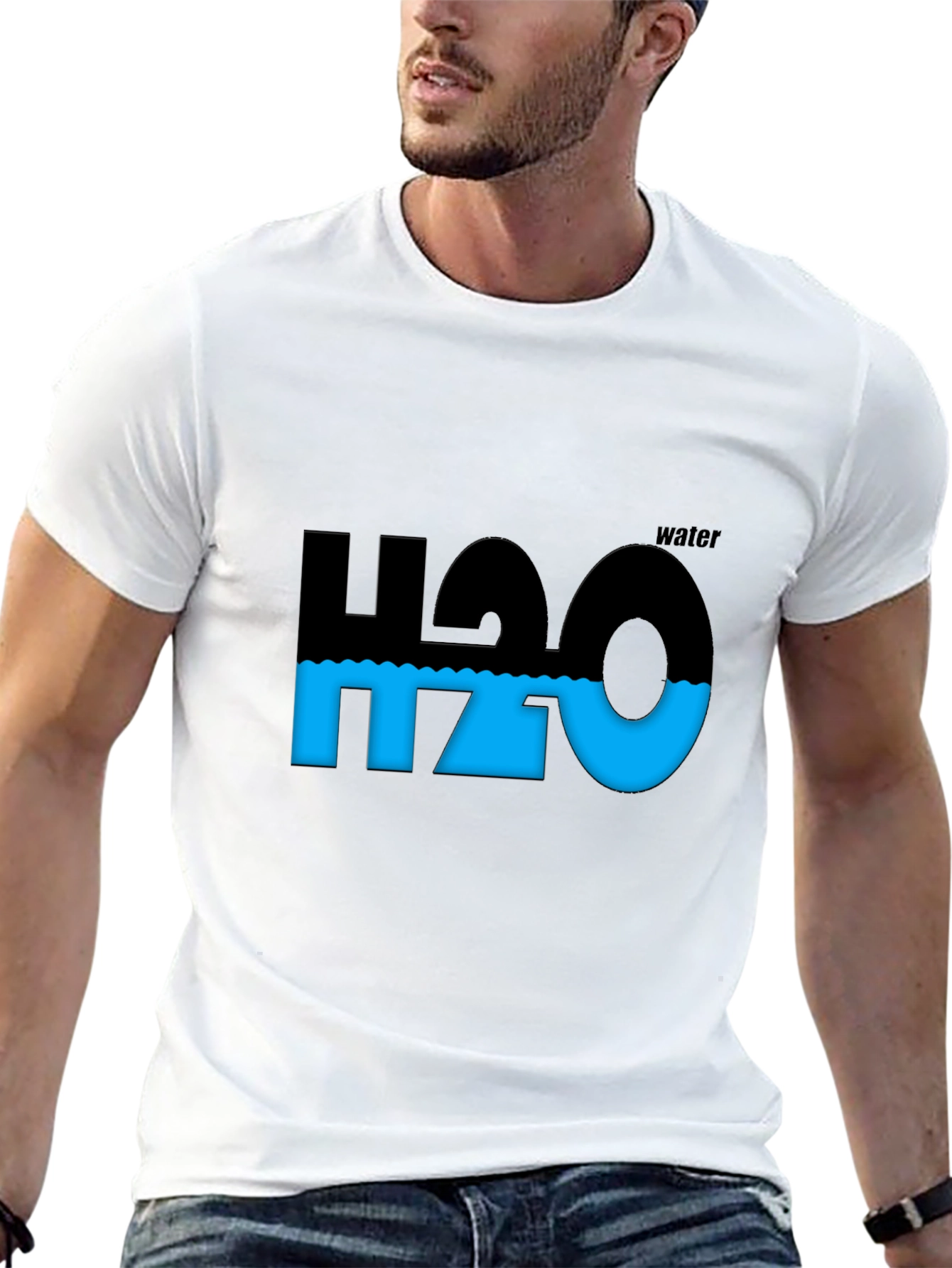 Black H2O Water Molecule Graphic Black T-Shirt view 13