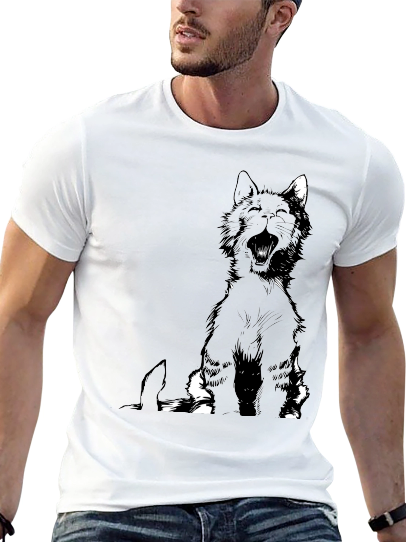 Black Black Cat Yawning Graphic Tee view 13