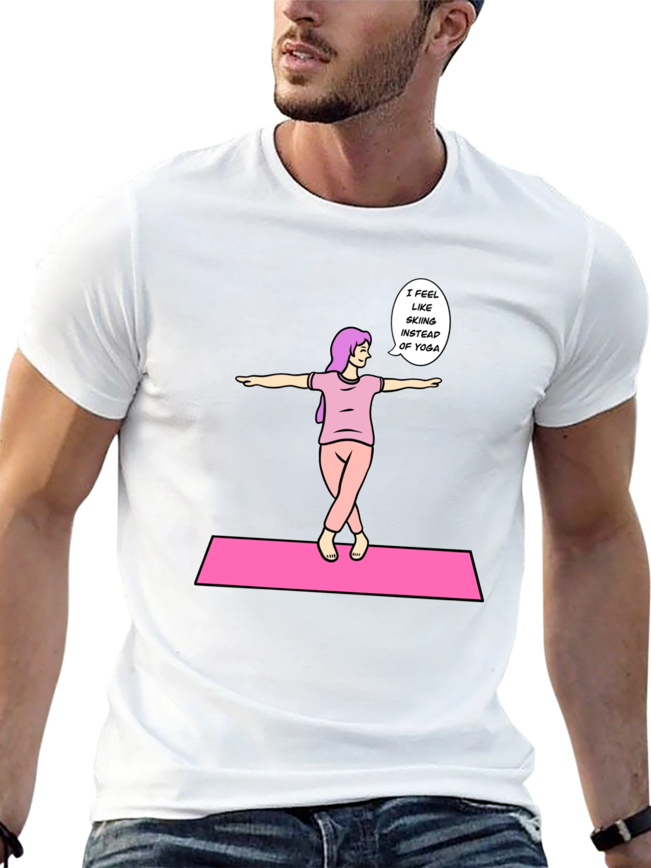 Black Funny Yoga Skiing Graphic Tee view 13