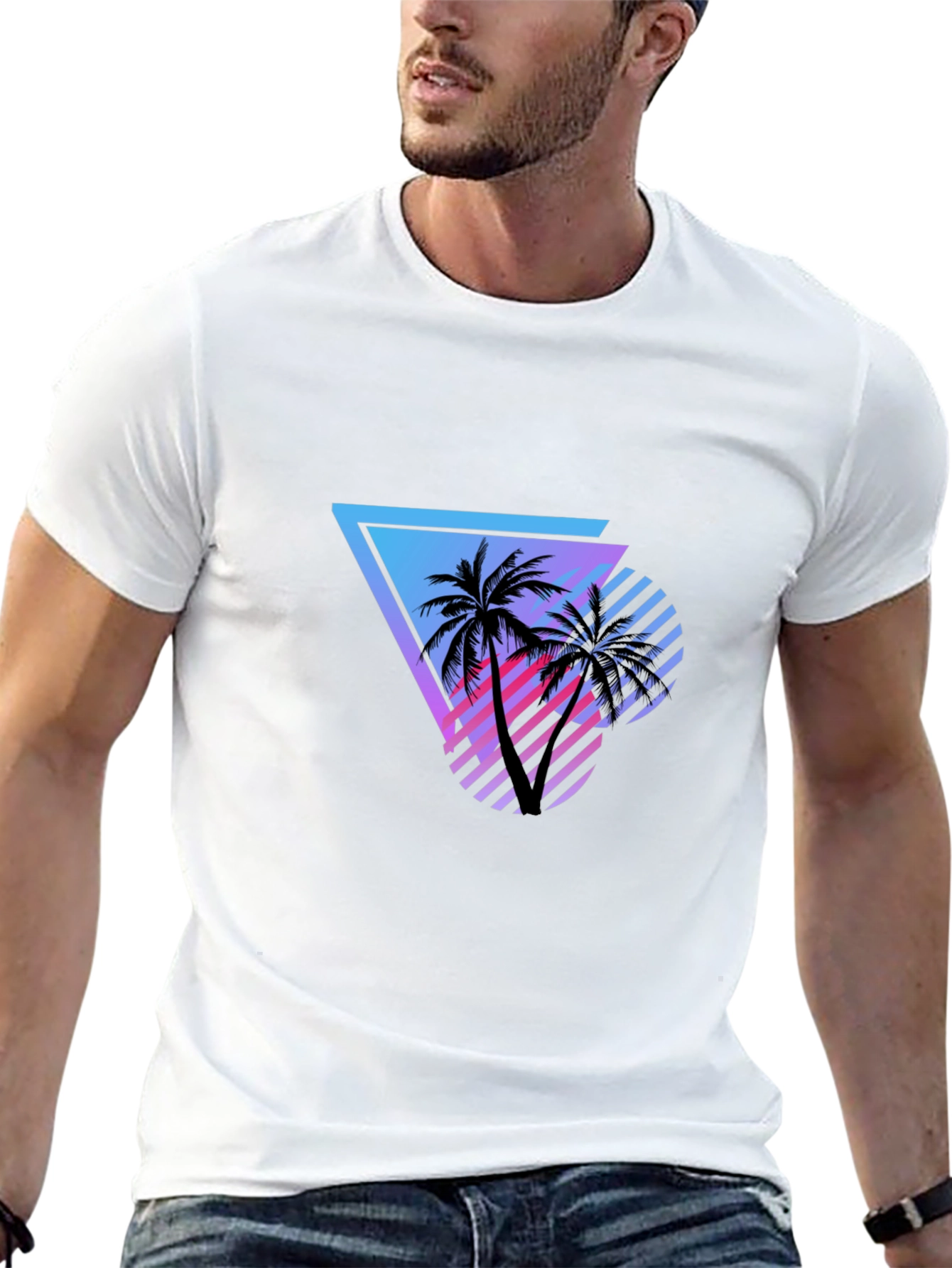 Black Retro Palm Tree Graphic Tee - Black Cotton Shirt view 13