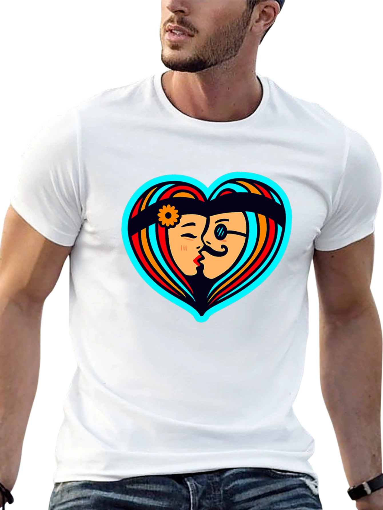 Black Retro Love Heart Graphic Tee - Black Cotton Shirt view 13