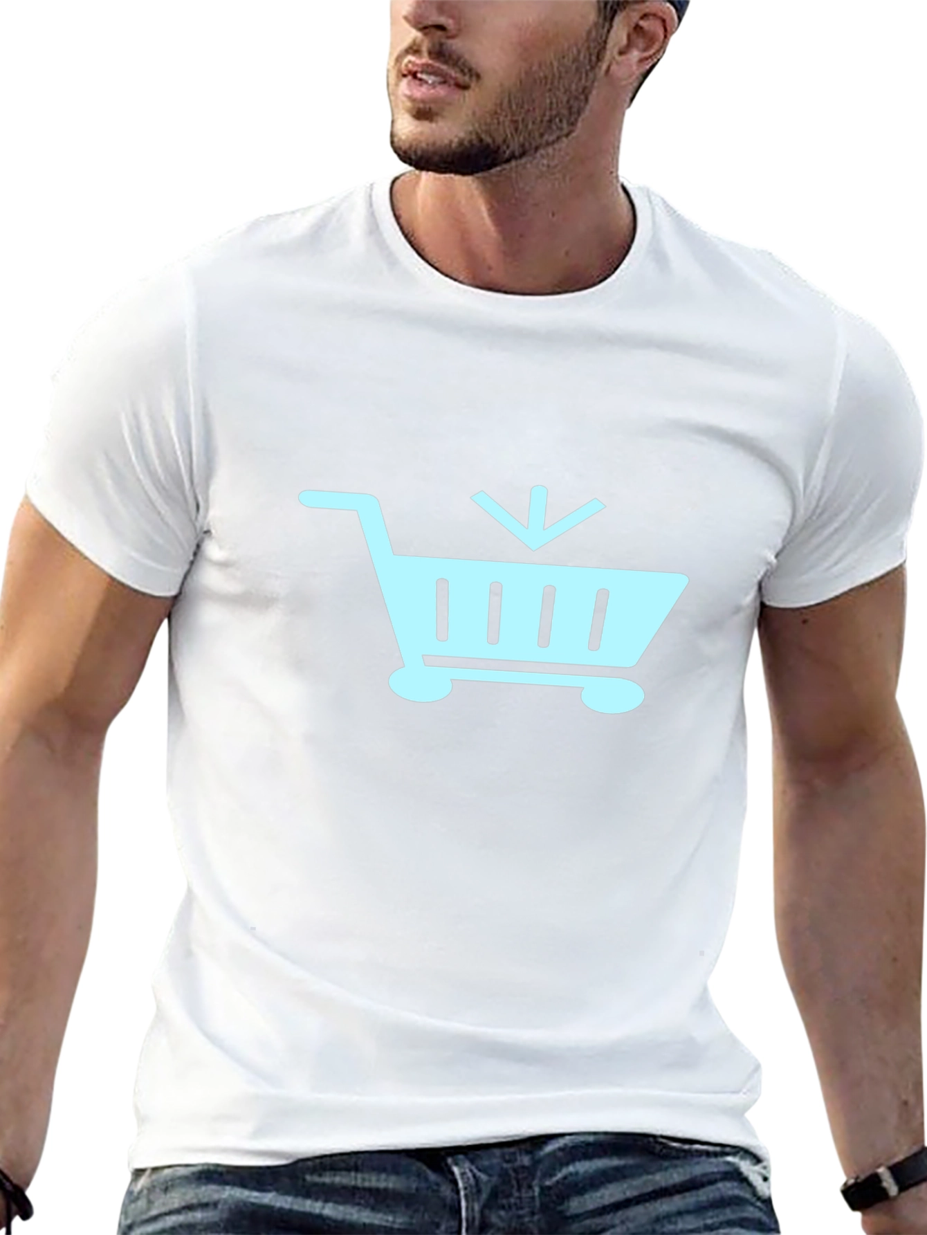 Black T-Shirt with Shopping Cart Design - 13