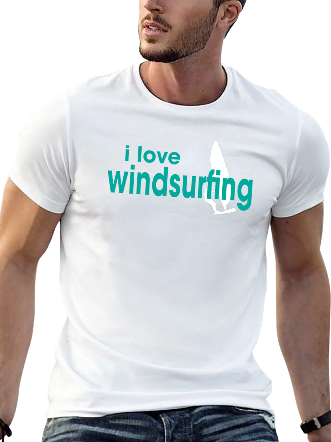 Black I Love Windsurfing Black Graphic Tee view 13