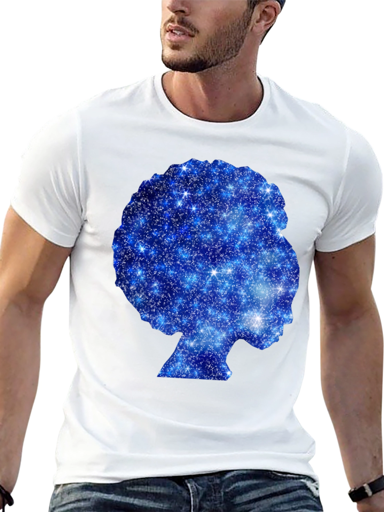 Black Galaxy Afro Woman Silhouette Black T-Shirt view 13