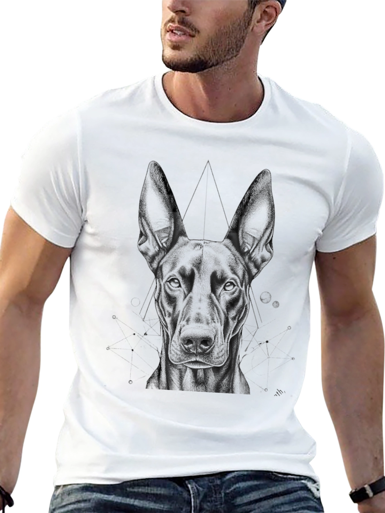 Geometric Dog Graphic Tee - Black Cotton T-Shirt - 13