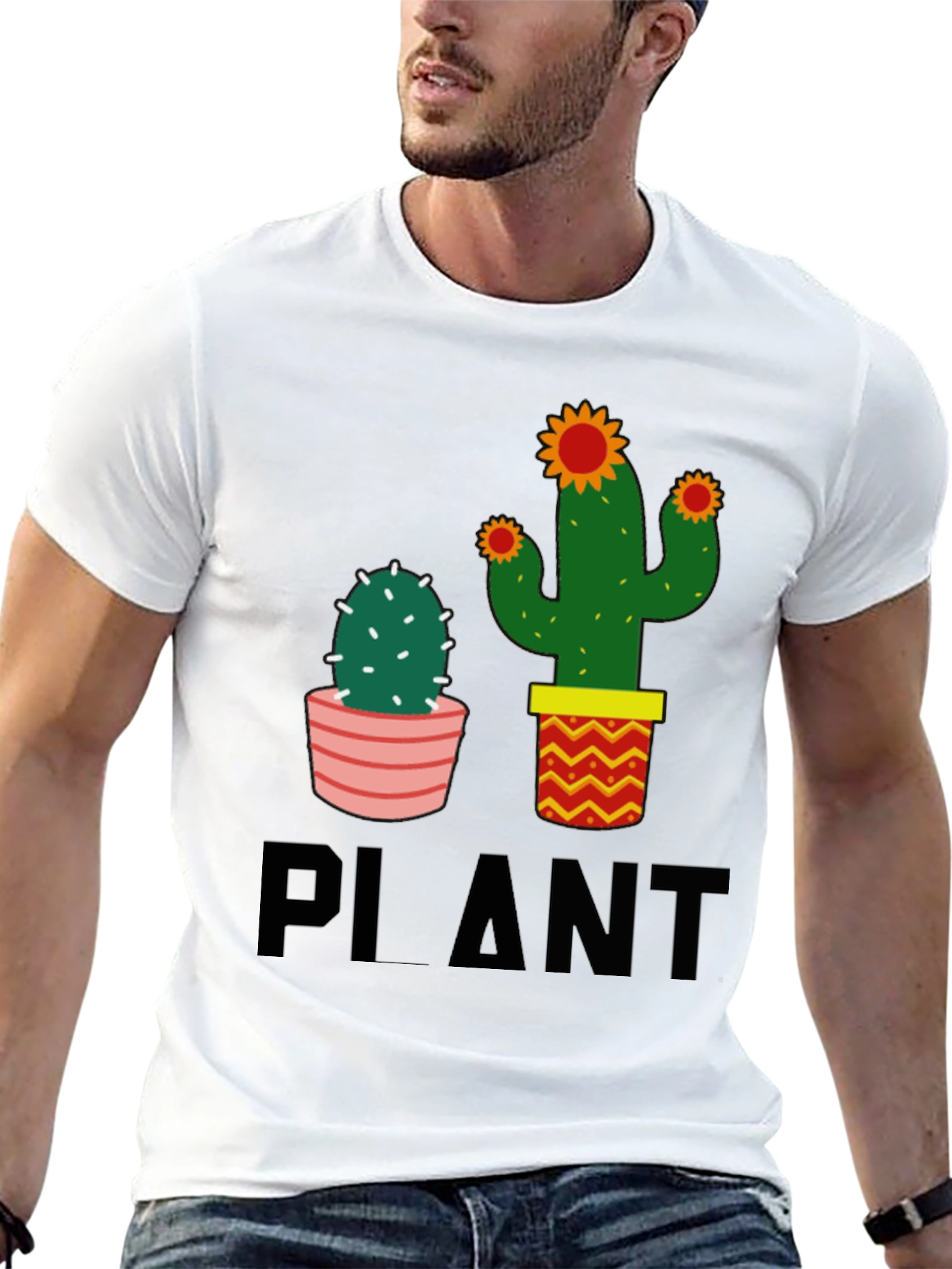 Black Cactus Plant Graphic Tee - Black Cotton Casual T-Shirt view 13