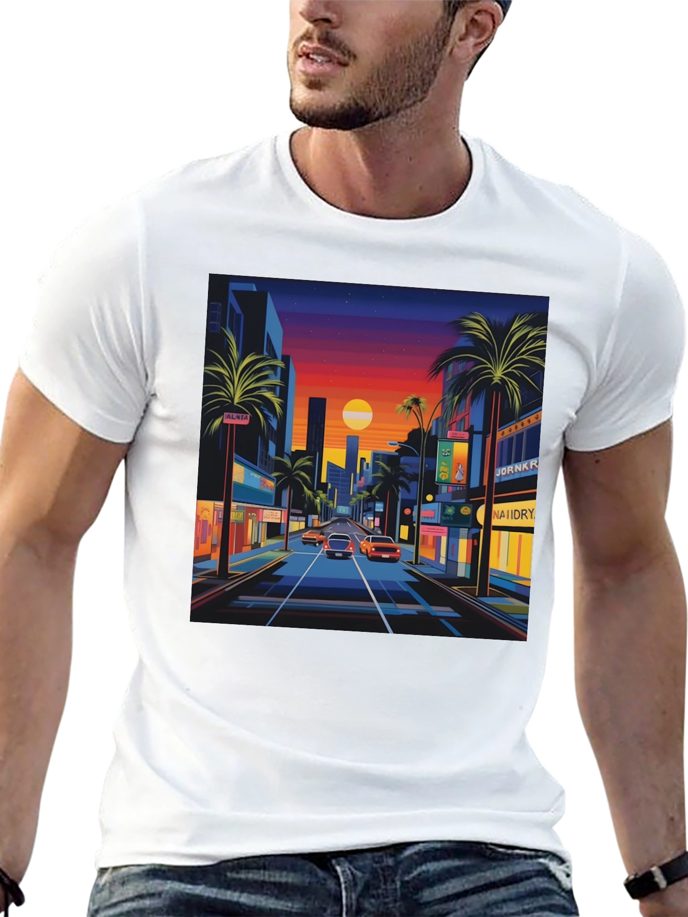 Black Sunset Cityscape Graphic Tee - Retro Style view 13