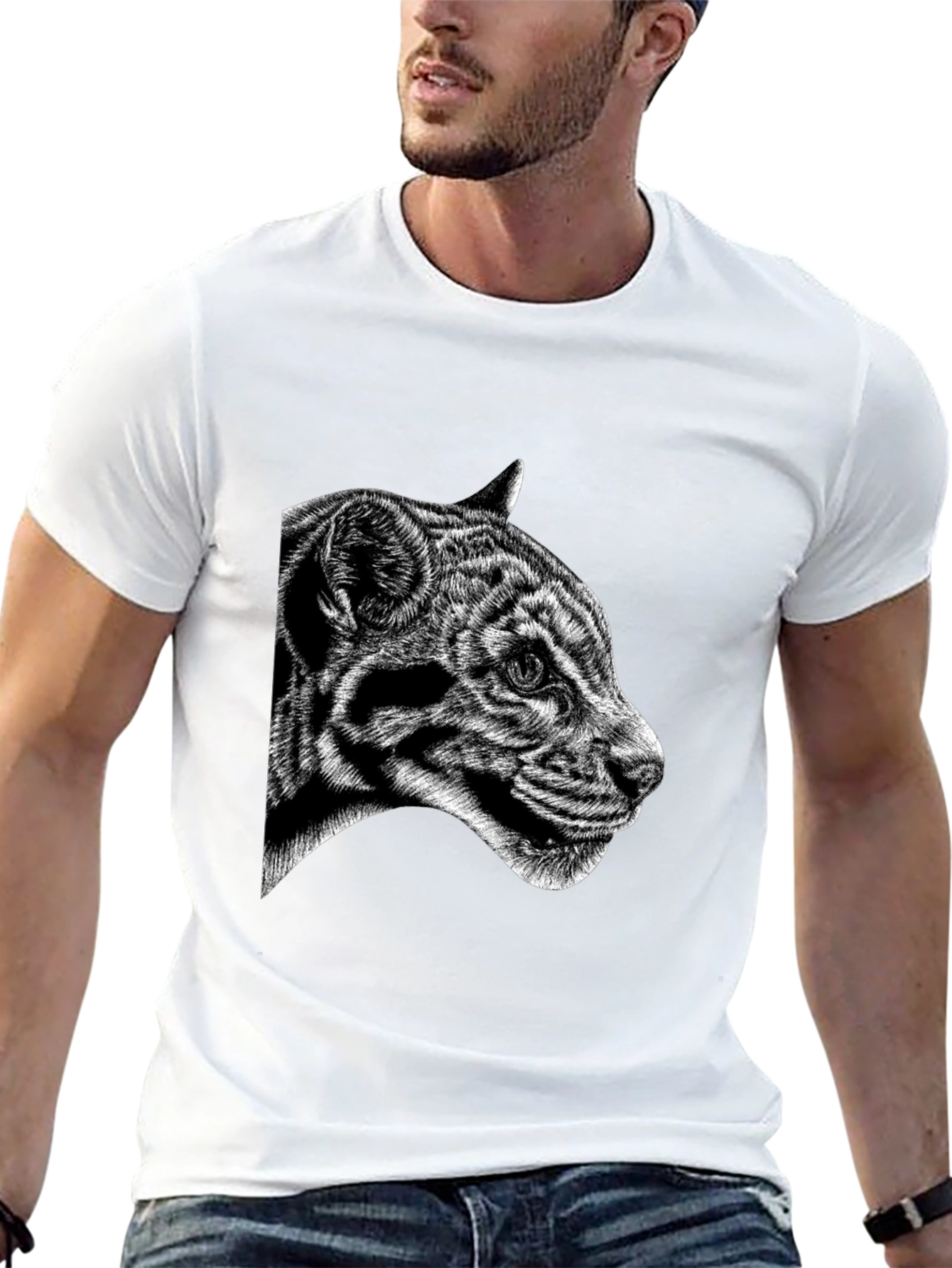 Black Black Tee with Clouded Leopard Design view 13