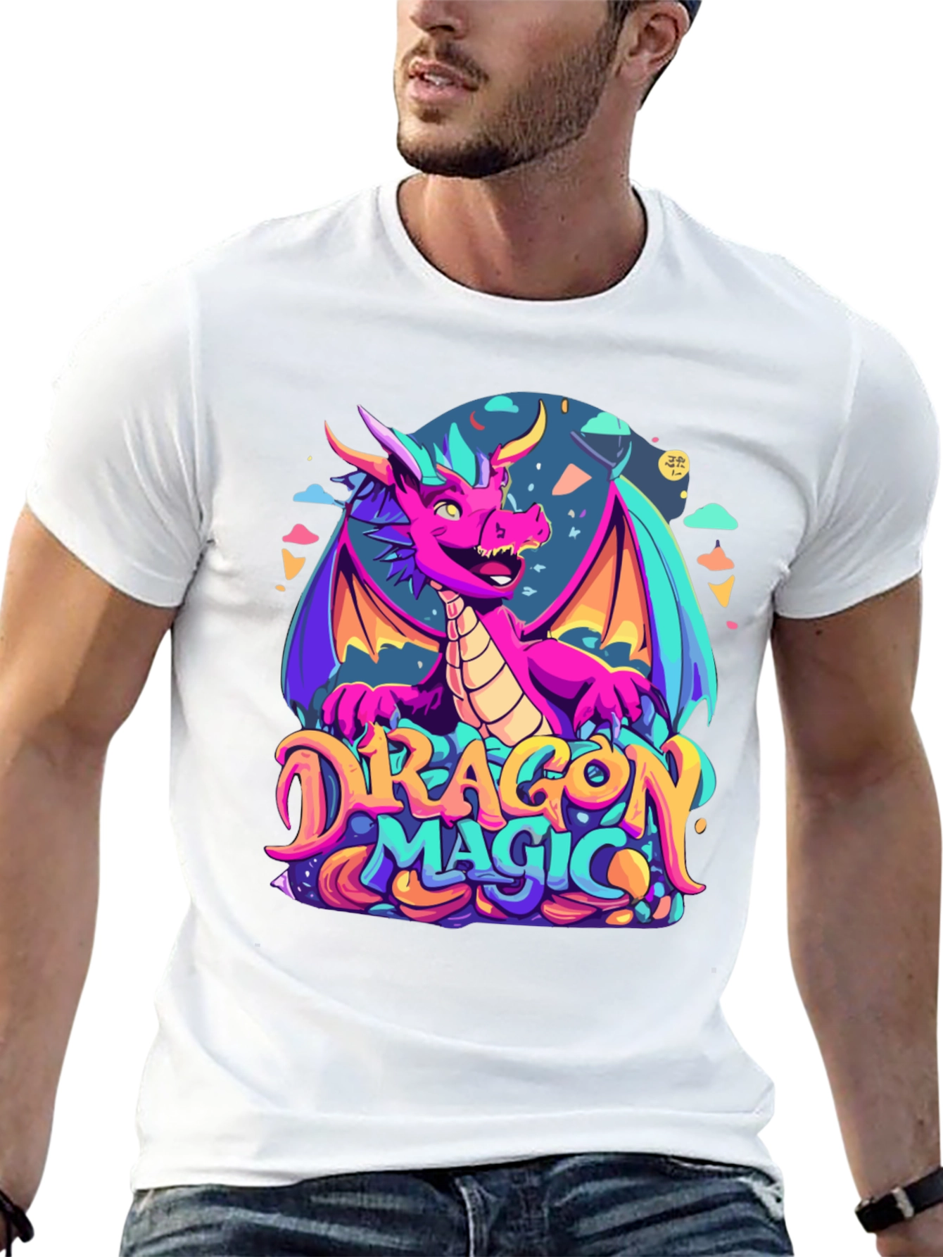 Dragon Magic Graphic Tee - Fantasy Style Black T-Shirt - 13