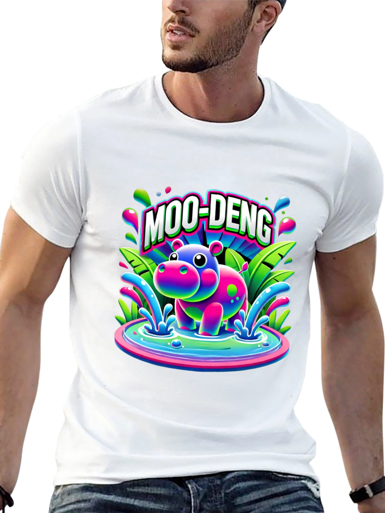 Black Moo-Deng Hippo Graphic T-Shirt view 13
