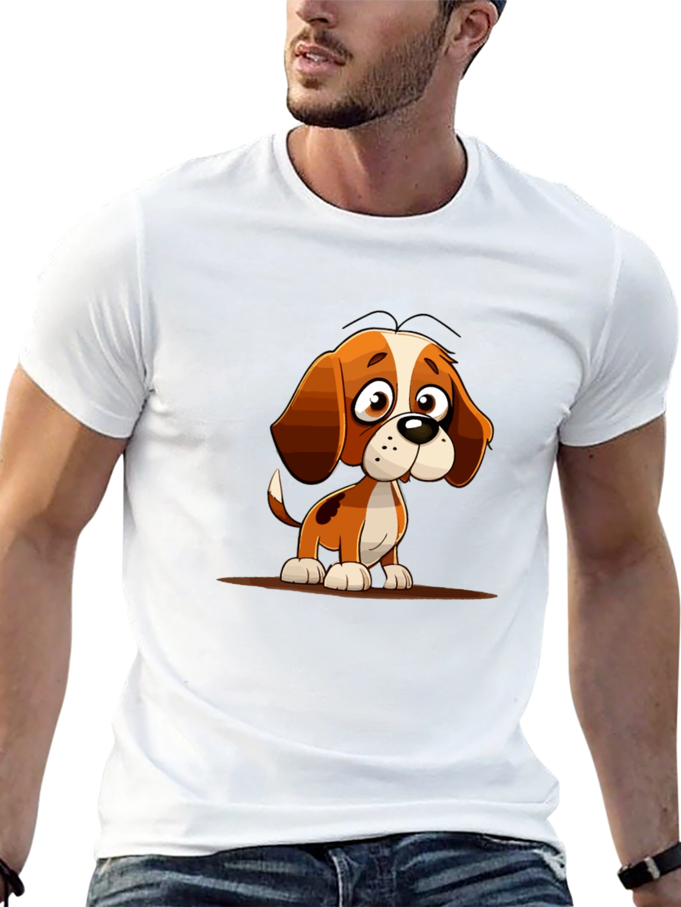 Black Cute Cartoon Dog Graphic Tee - Unisex view 13