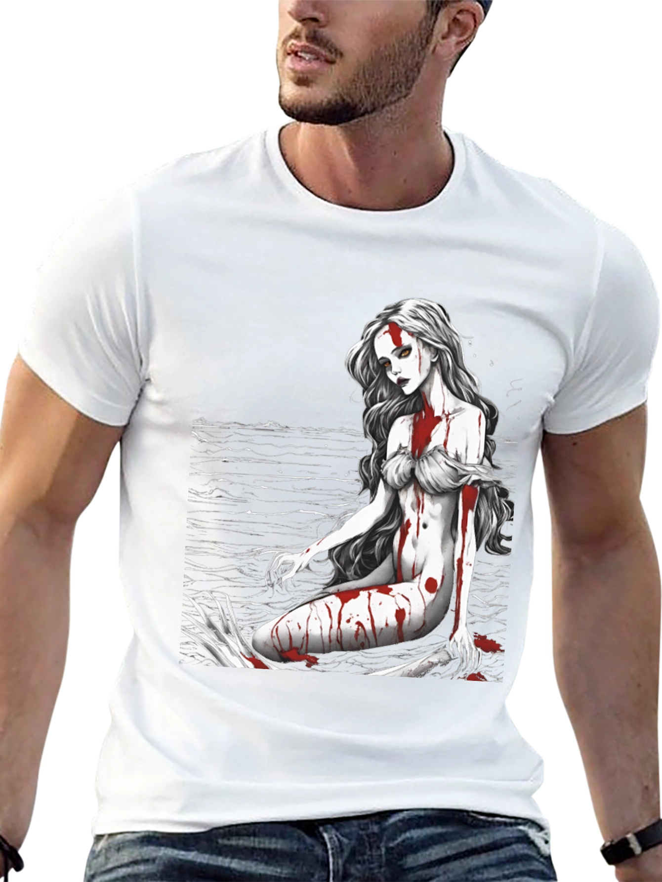 Black Gothic Mermaid Graphic Tee - Black view 13