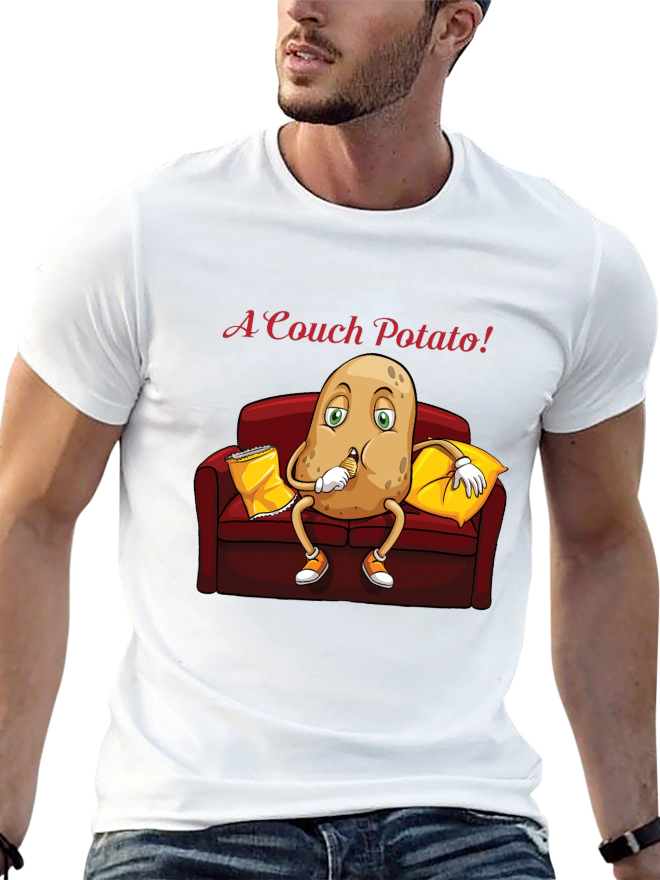 Black Couch Potato T-Shirt - Funny Cartoon Graphic Tee view 13
