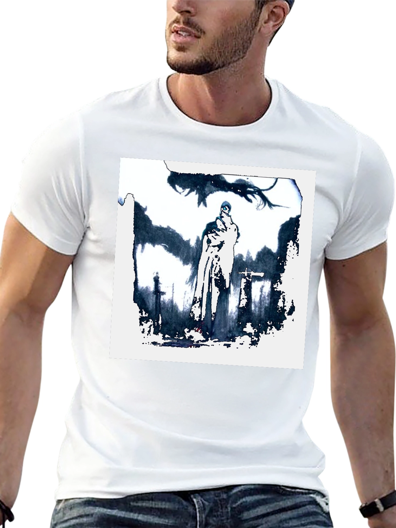 Black Mystic Knight Graphic Tee - Black Cotton T-Shirt view 13