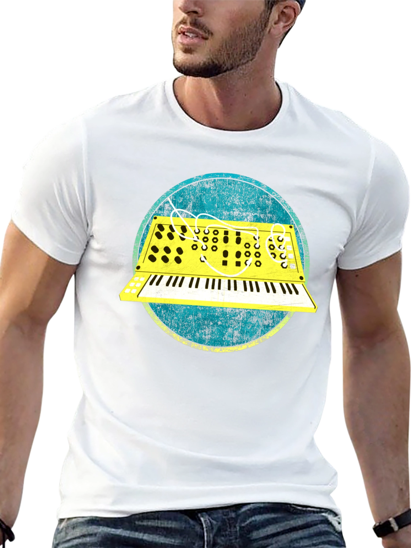 Black Retro Synth Graphic Tee - Vintage Keyboard T-Shirt view 13