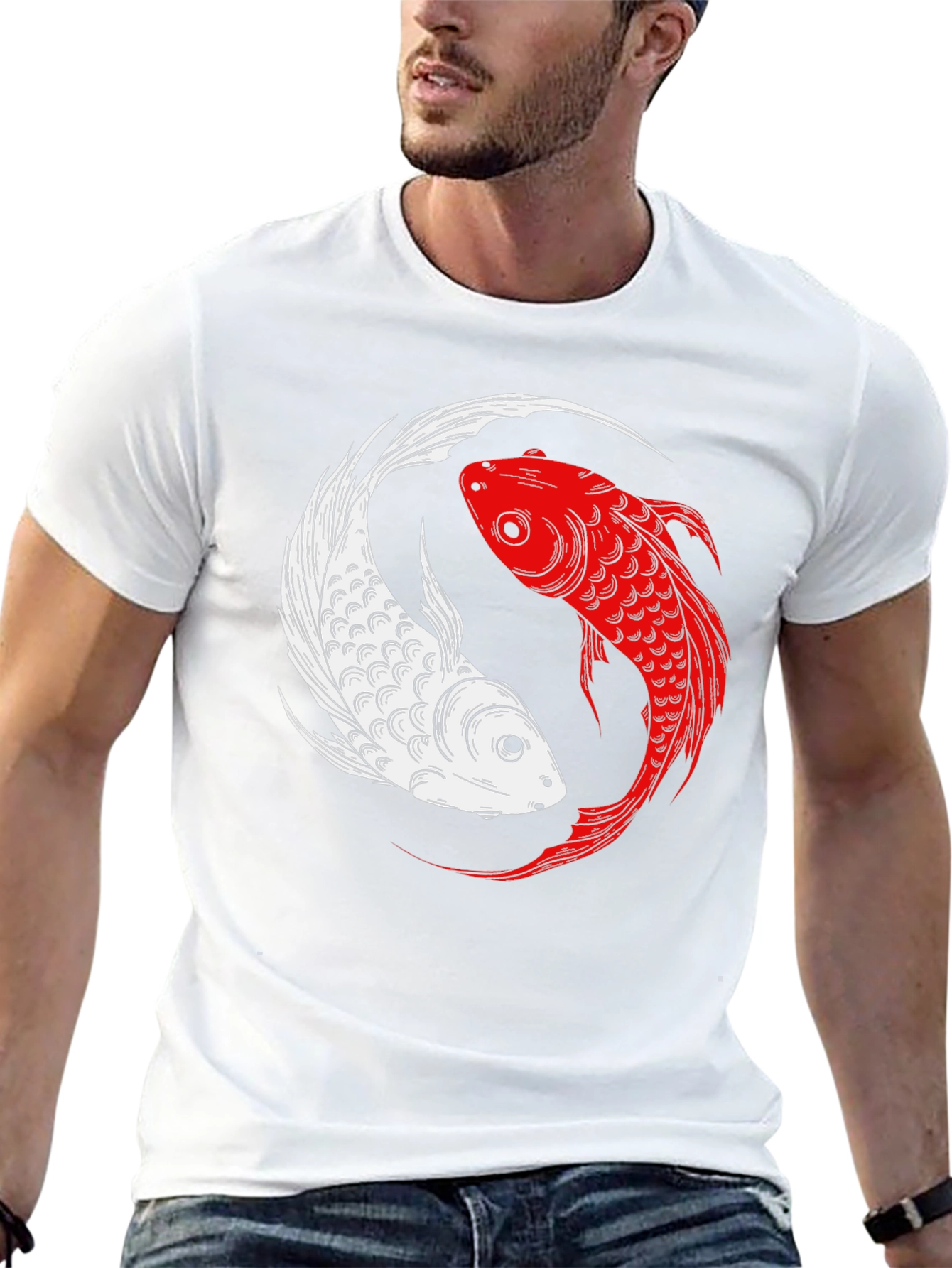 Black Yin Yang Koi Fish Graphic T-Shirt view 13