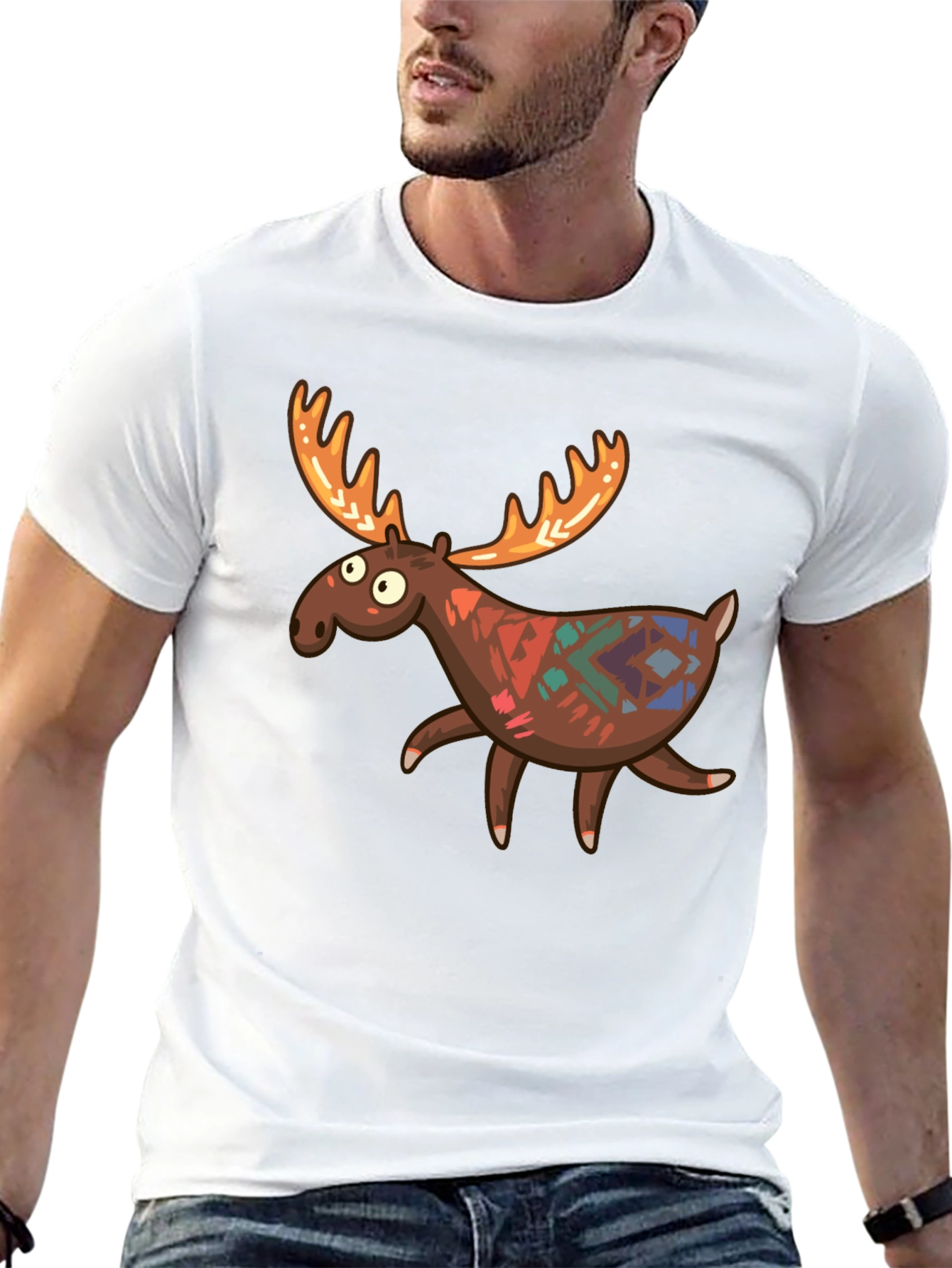 Black Funny Moose Graphic Tee - Black Cotton T-Shirt view 13