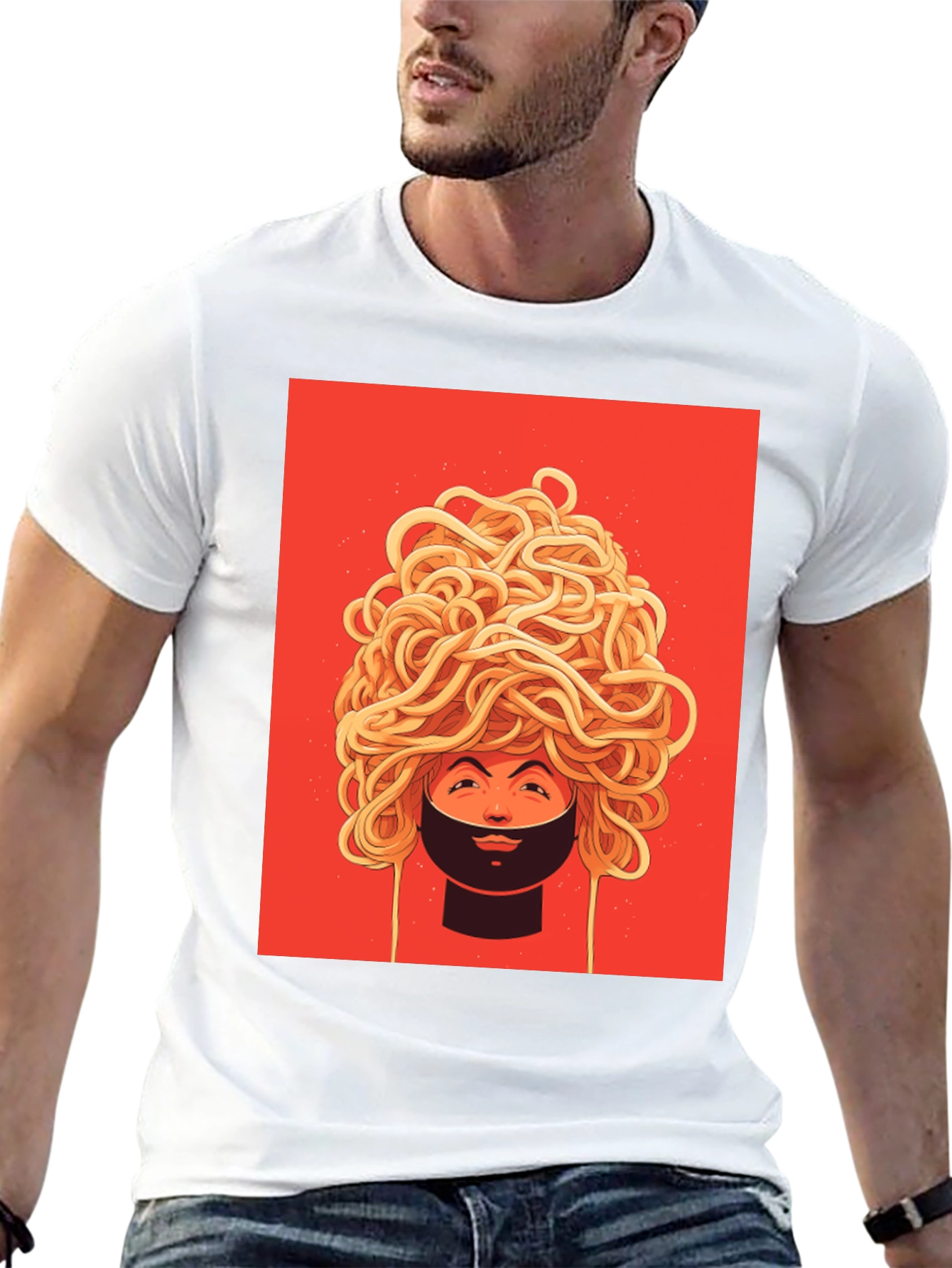 Black Spaghetti Head Graphic Tee - Quirky Unisex T-Shirt view 13