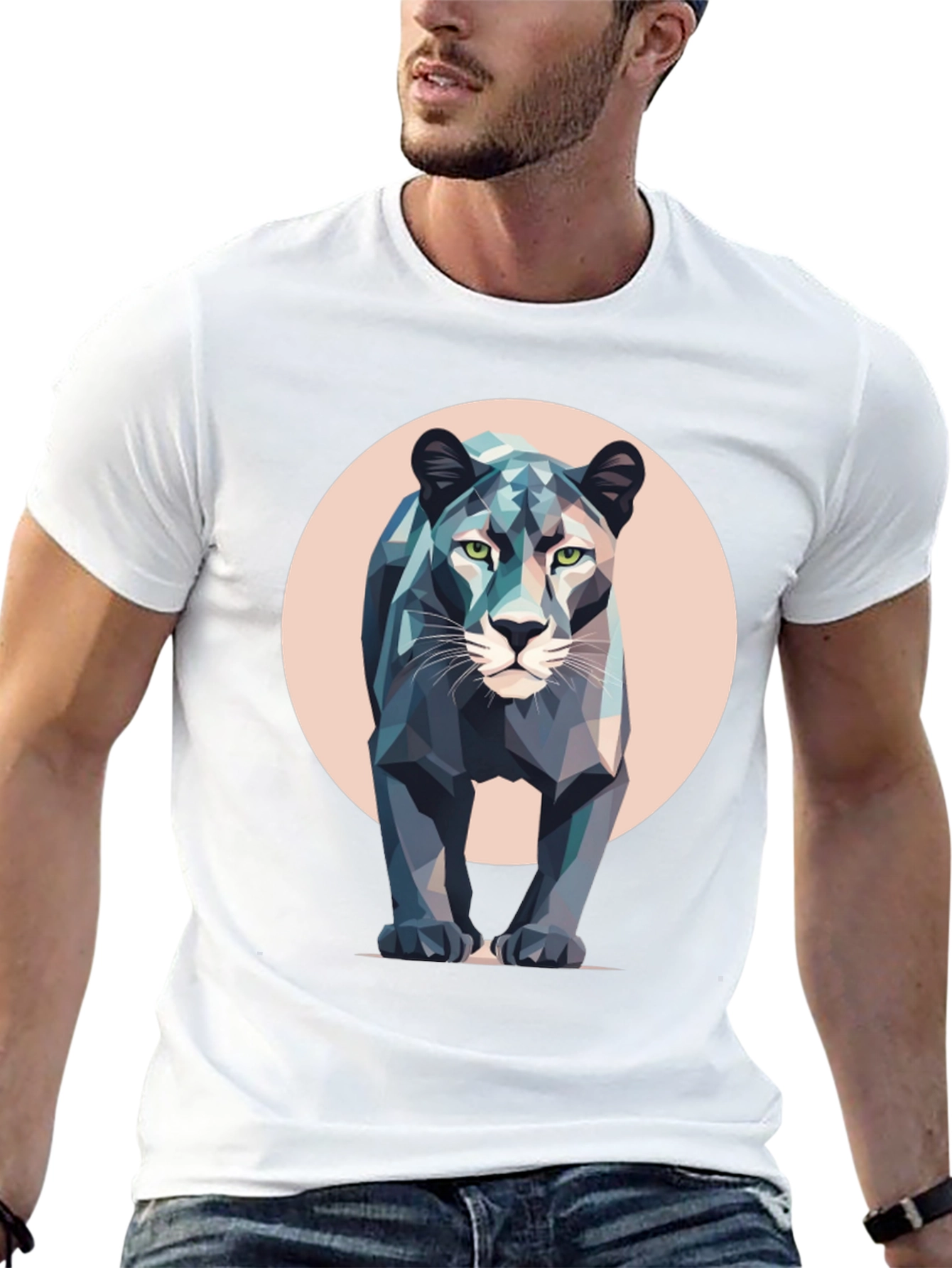 Black Geometric Panther T-Shirt - Modern Animal Print view 13