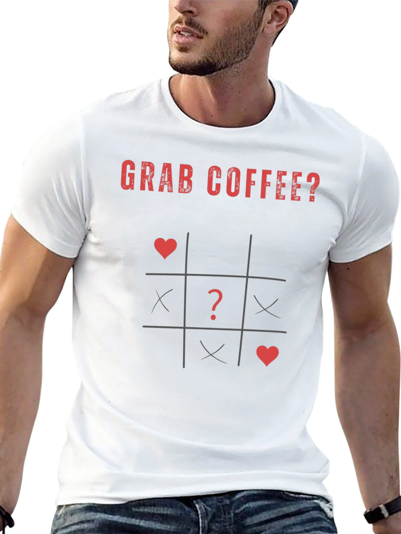 Black Grab Coffee? T-Shirt - Tic Tac Toe Design view 13