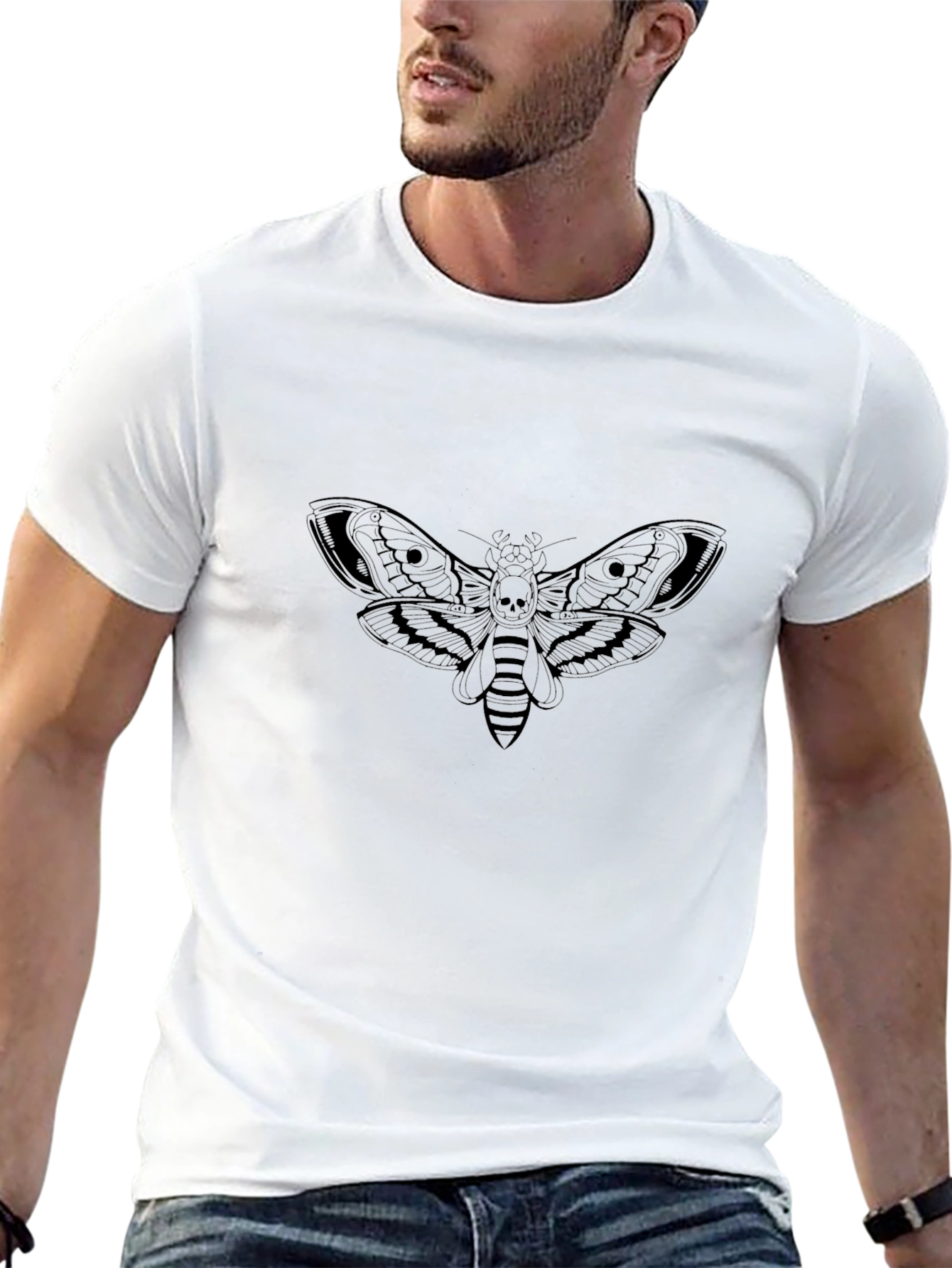 Black Moth Skull Graphic Tee - Men's Black T-Shirt view 13