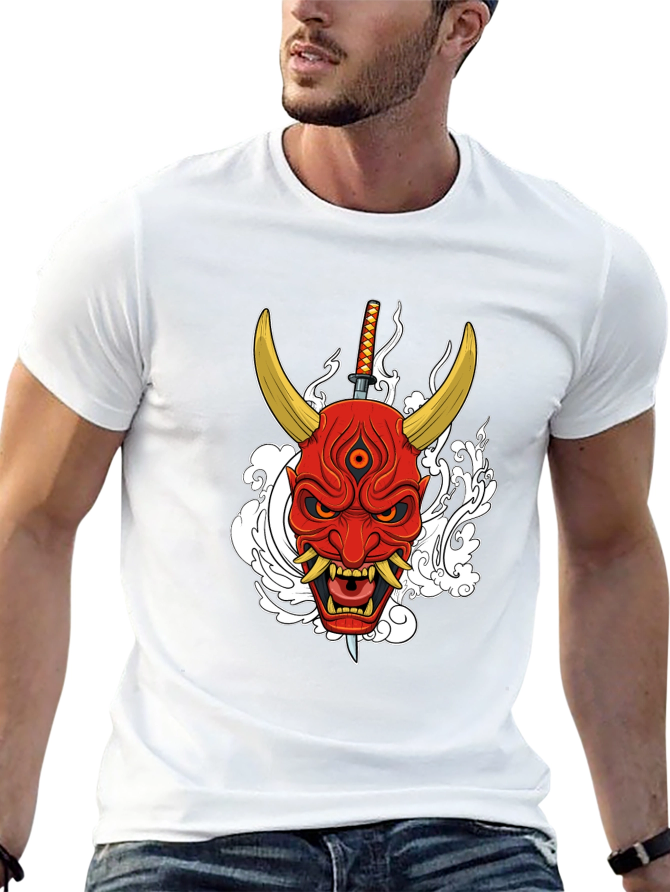 Black Samurai Oni Mask Graphic T-Shirt view 13