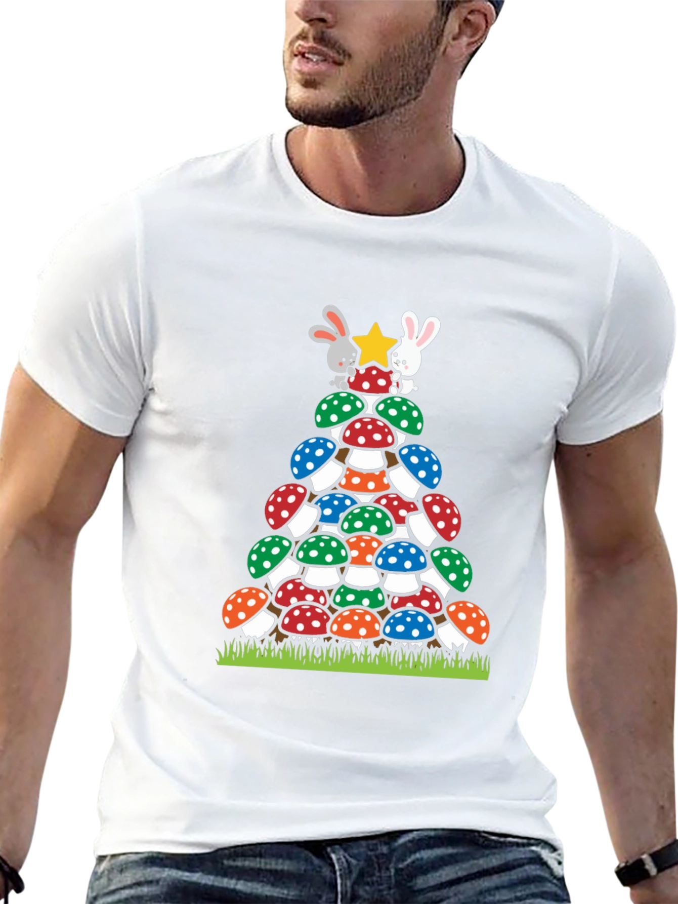 Black Mushroom Christmas Tree T-Shirt view 13