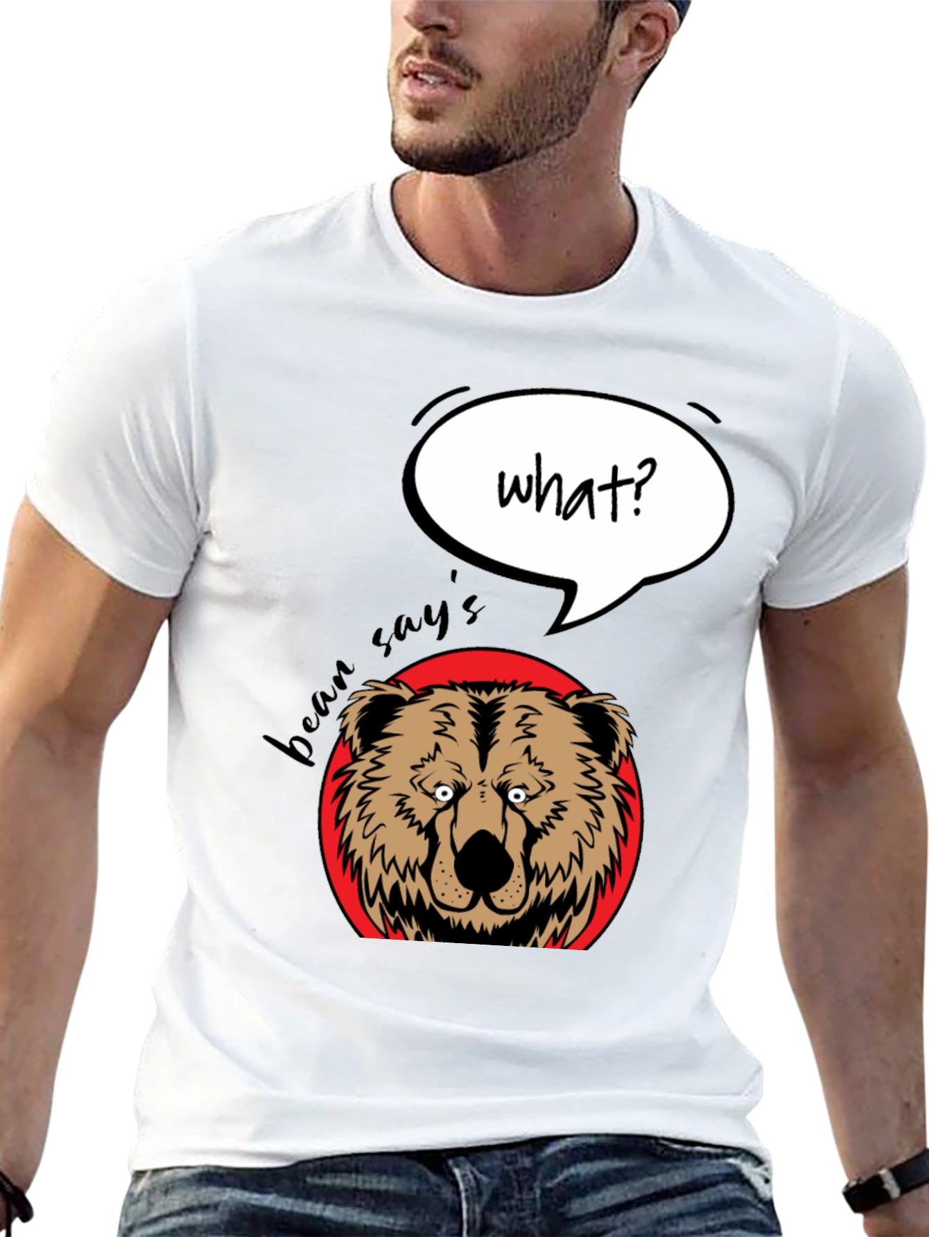Black Funny Bear What? Graphic T-Shirt view 13