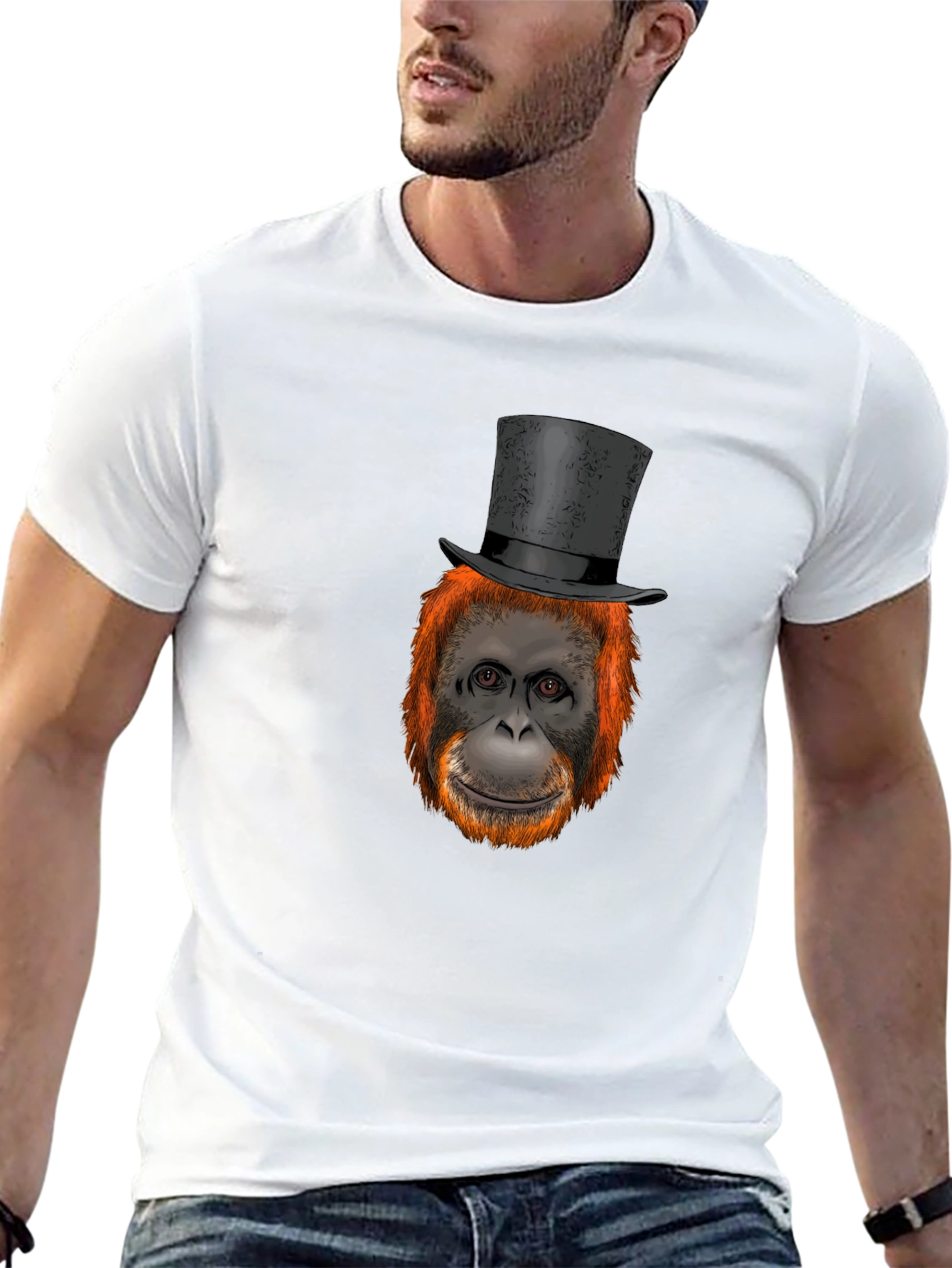 Black Orangutan Top Hat Graphic T-Shirt view 13