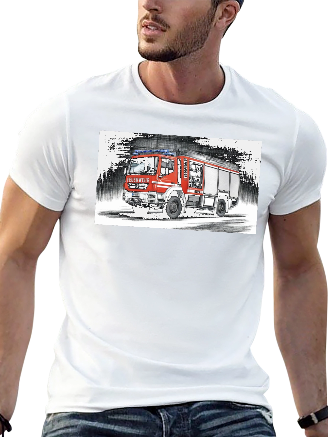 Black Fire Truck Graphic Tee - Black Cotton T-Shirt view 13