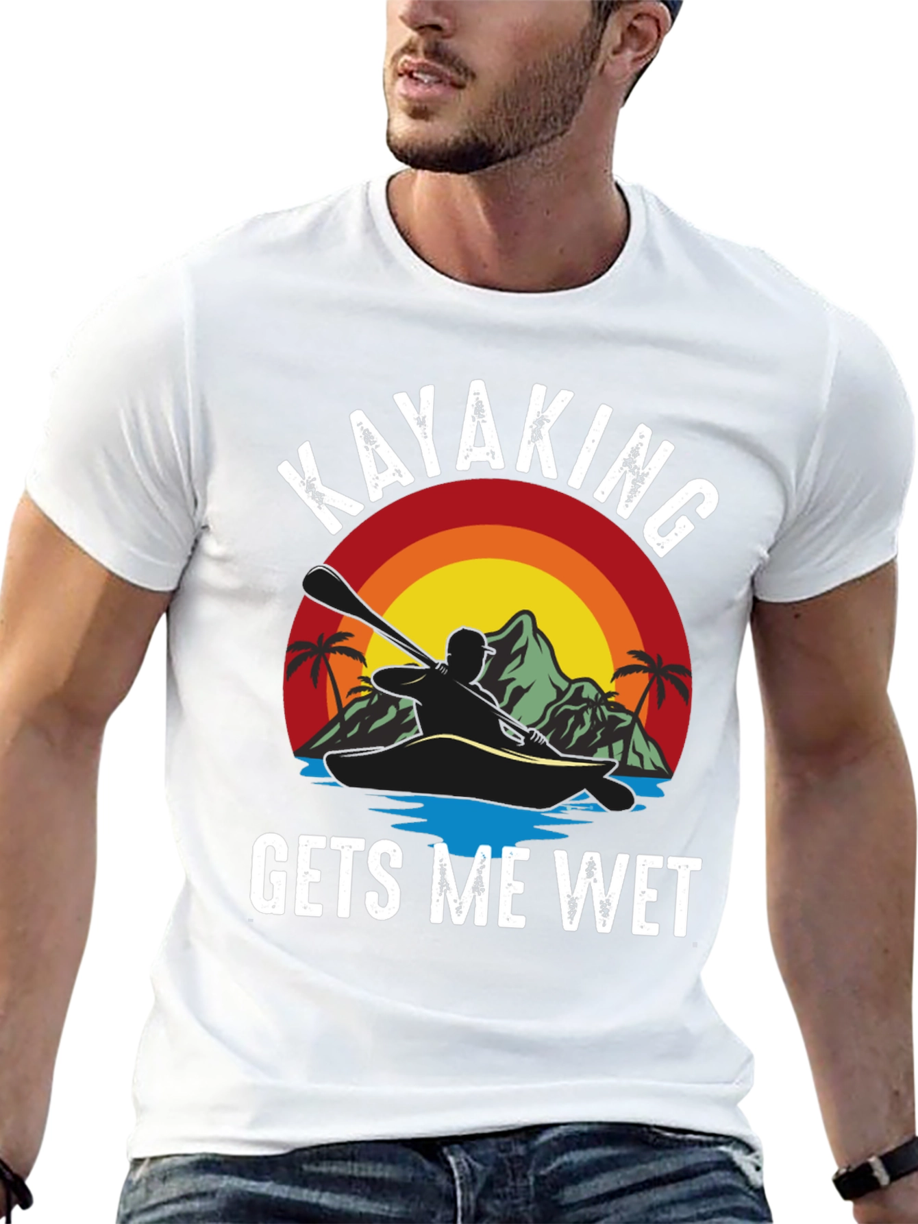 Black Kayaking Gets Me Wet Funny T-Shirt view 13