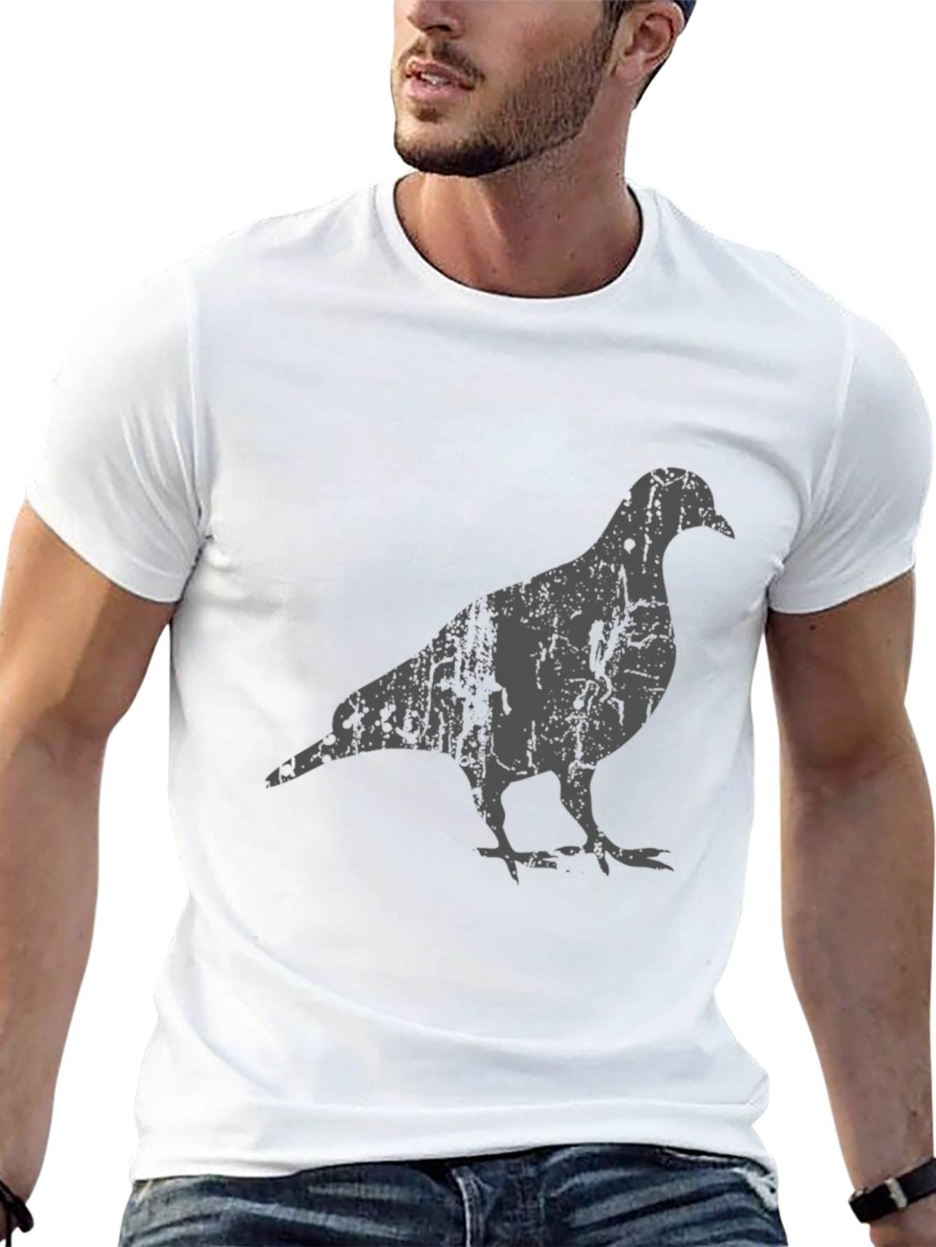 Black Distressed Pigeon Graphic Tee - Men's Black T-Shirt view 13