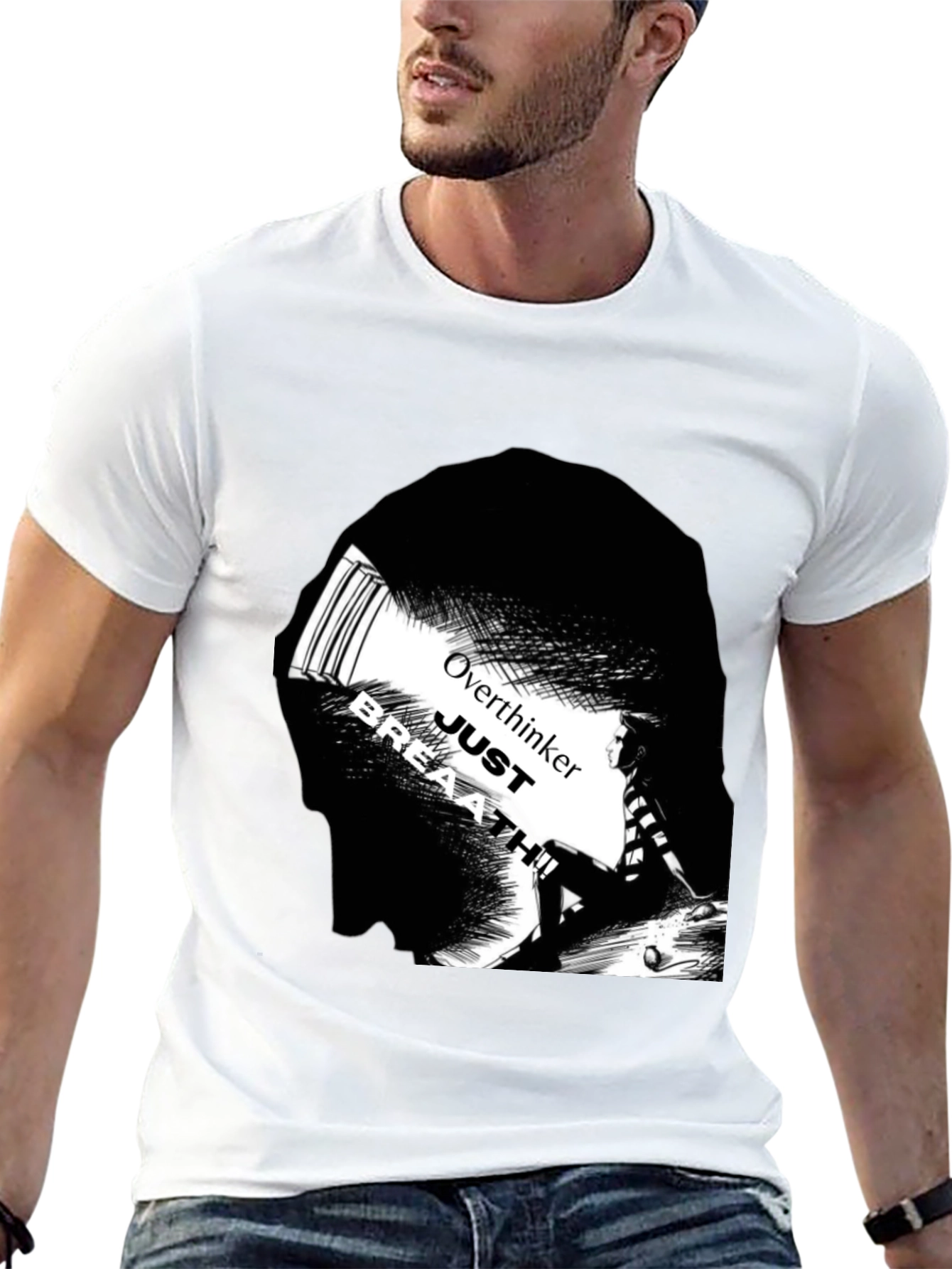 Black Overthinker Just Breath T-Shirt - Black view 13