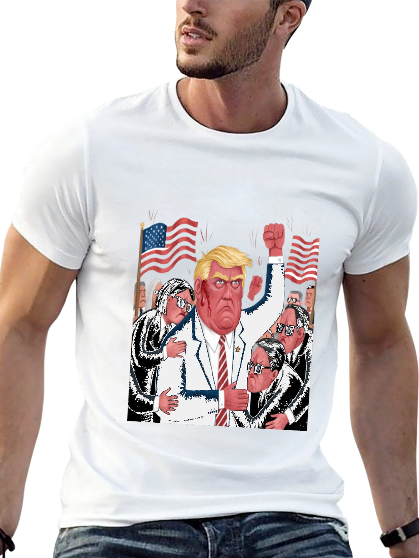 Black Trump Political Cartoon T-Shirt view 13