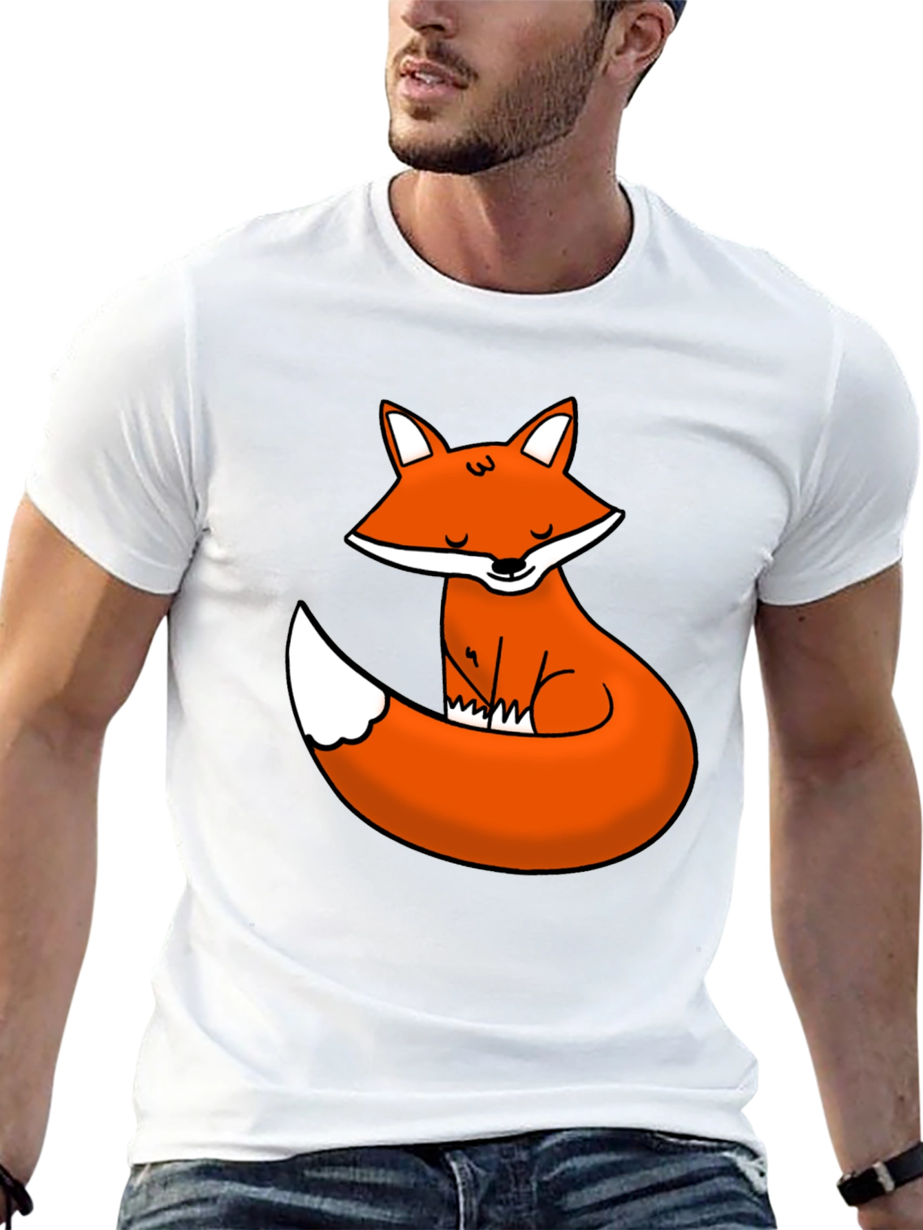 Black Cute Fox Graphic Tee - Black Cotton T-Shirt view 13