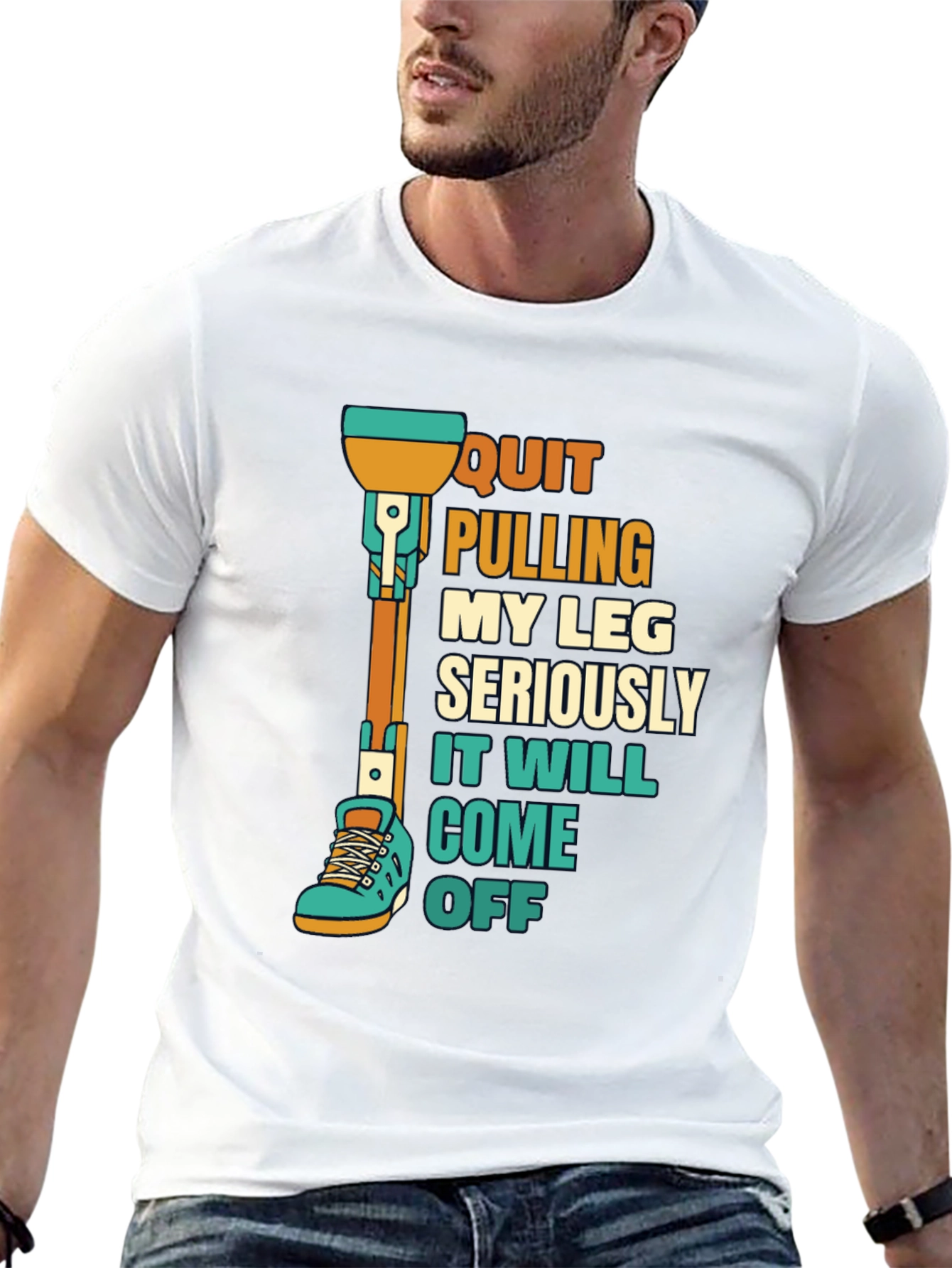 Black Quirky Leg Amputee Humor T-Shirt view 13