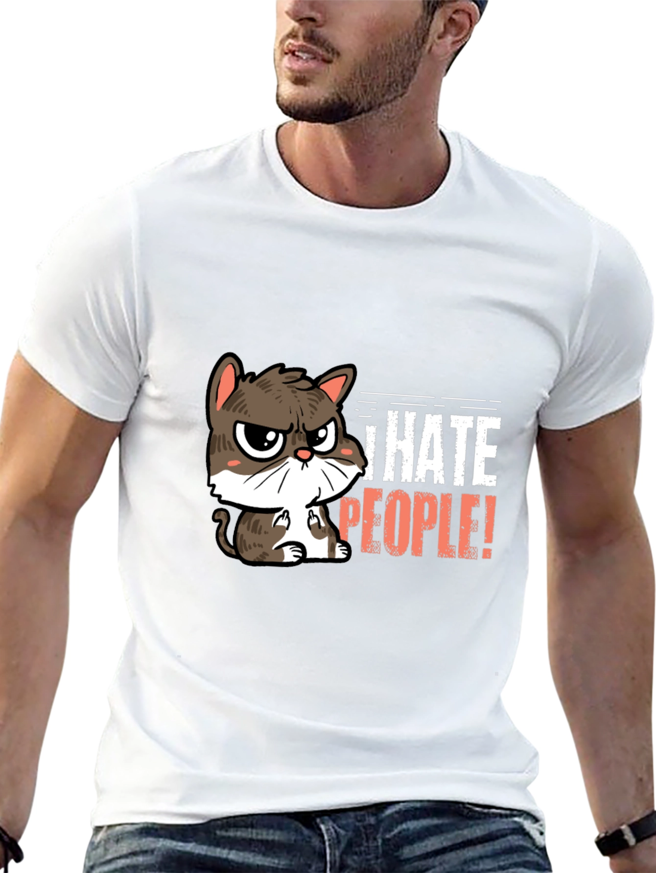 Black I Hate People Cat Graphic T-Shirt view 13